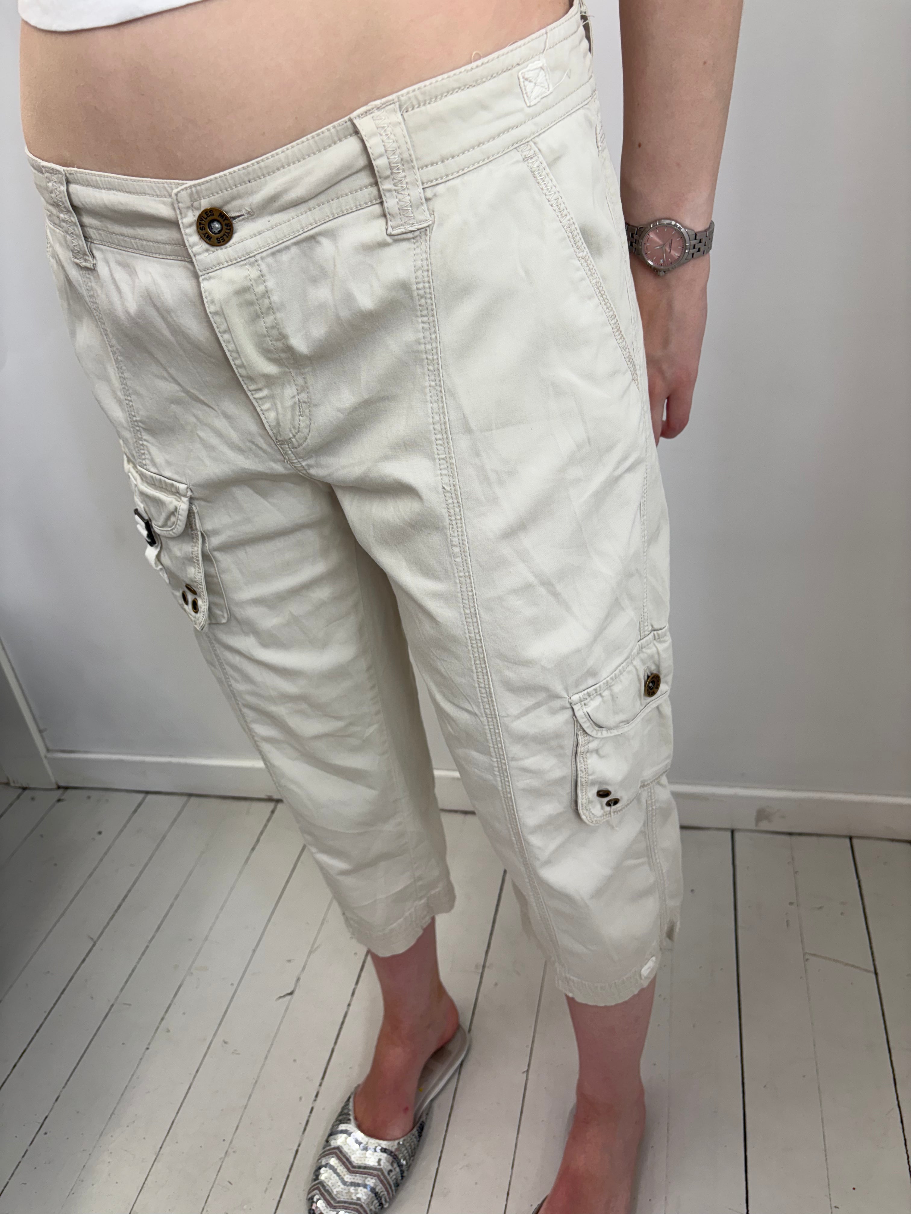 Beige Utility Cargo Capri Pants