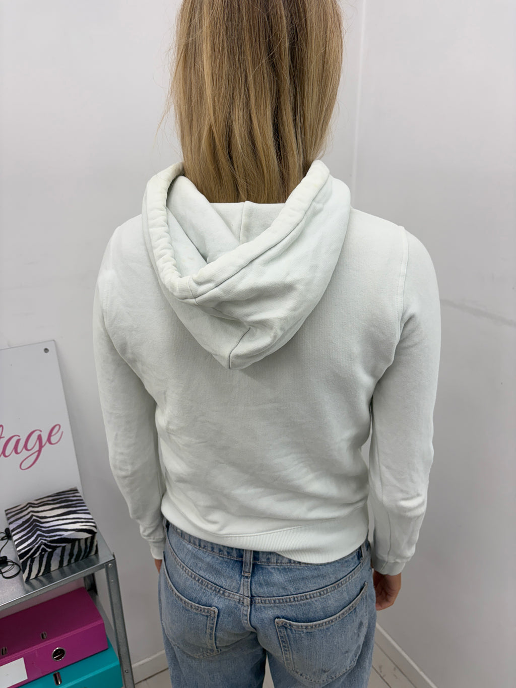 White Perrier Graphic Hoodie w/ Rhinestone Detail