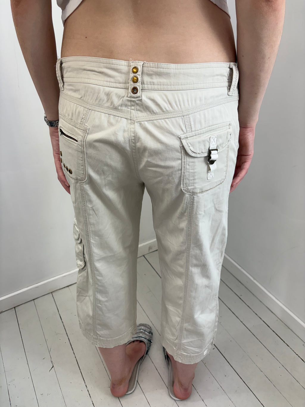 Beige Utility Cargo Capri Pants