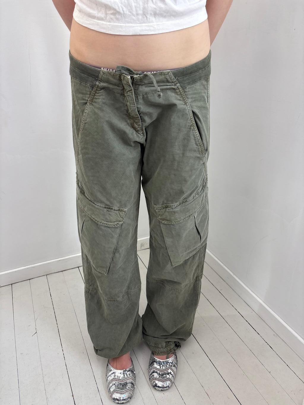 Olive Green Parachute Cargo Pants