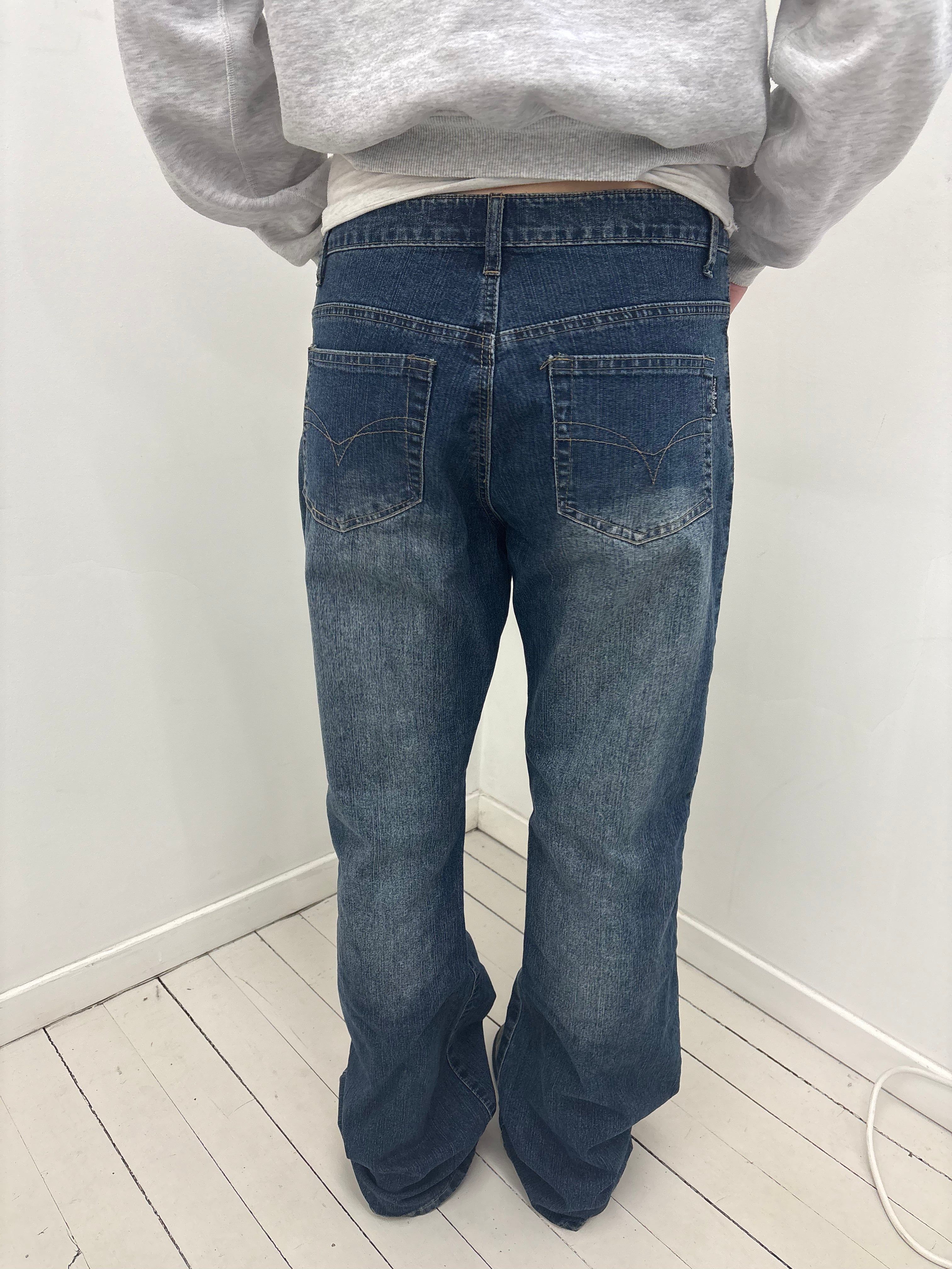 Y2K Floral Embroidered Flare Jeans with Rhinestones