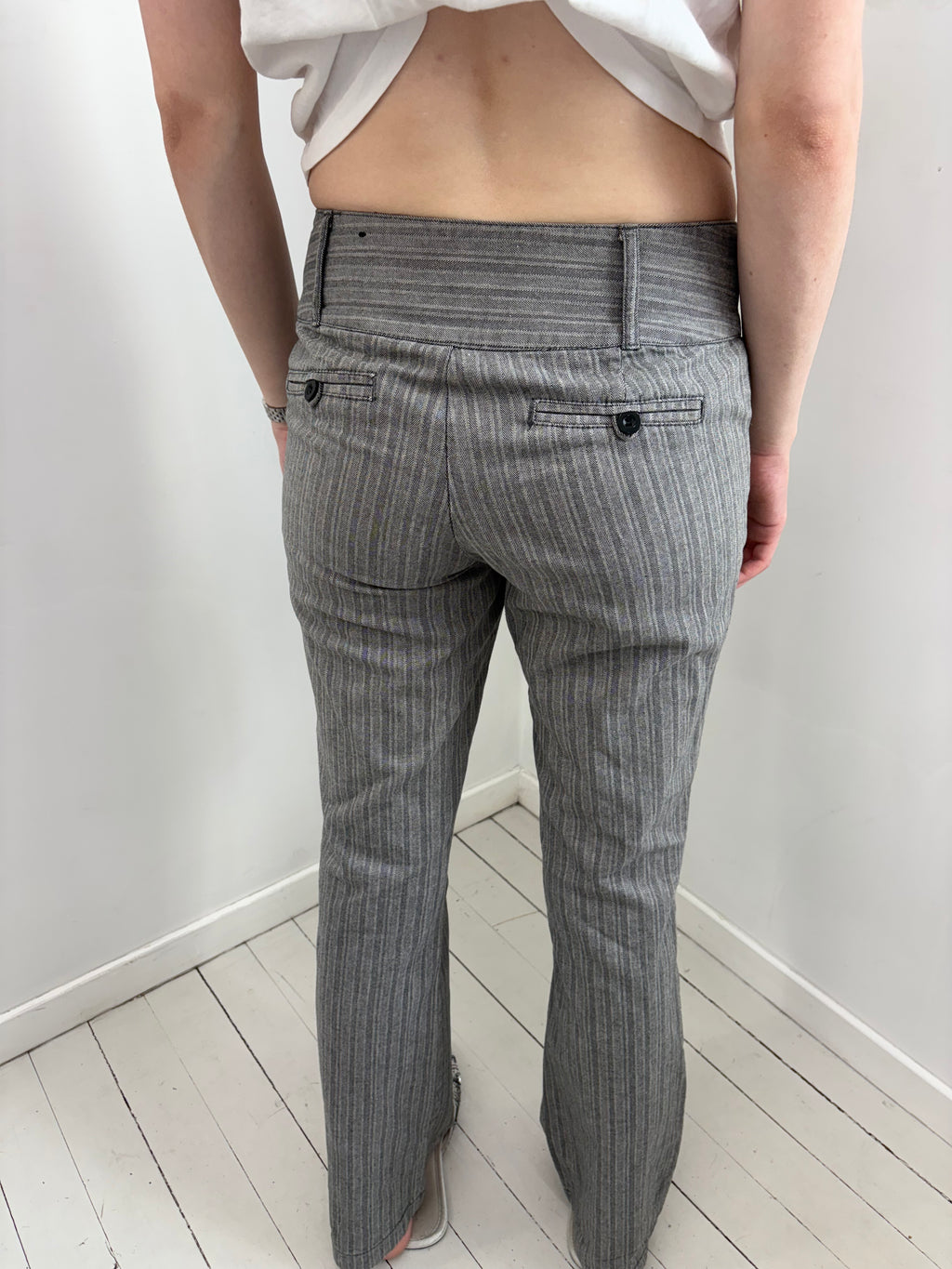 Grey Pinstripe Low-Rise Trousers
