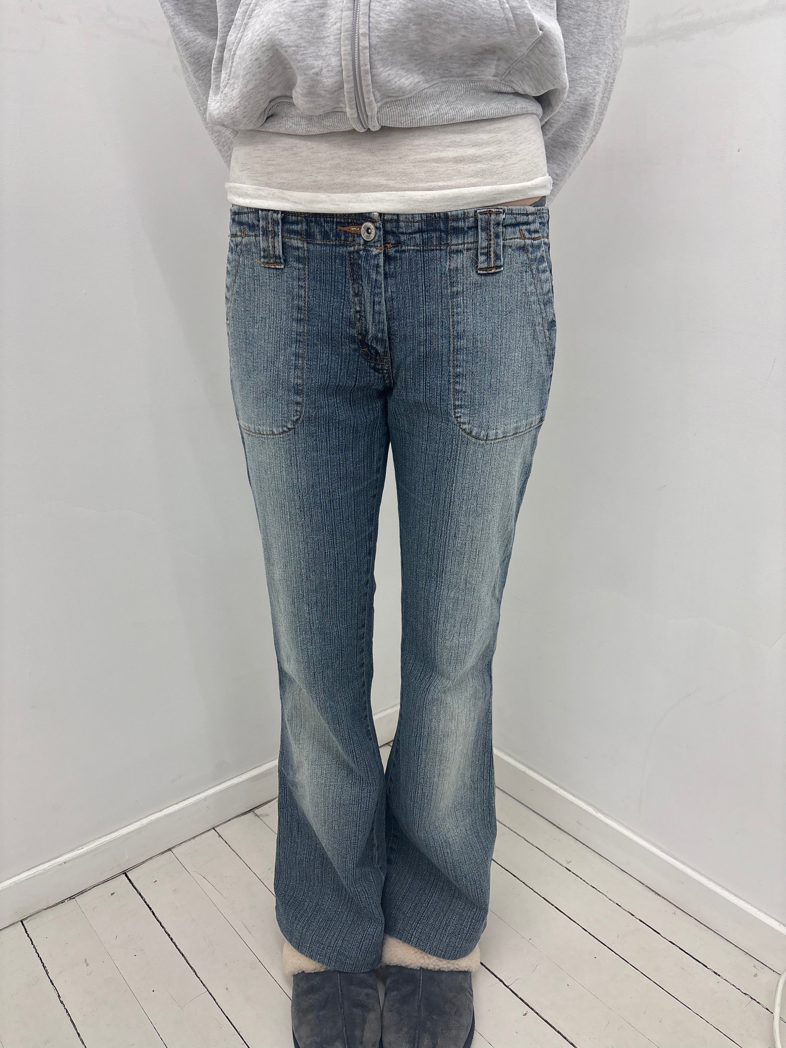Y2K Low-Rise Flare Jeans with Back Buckle Detail