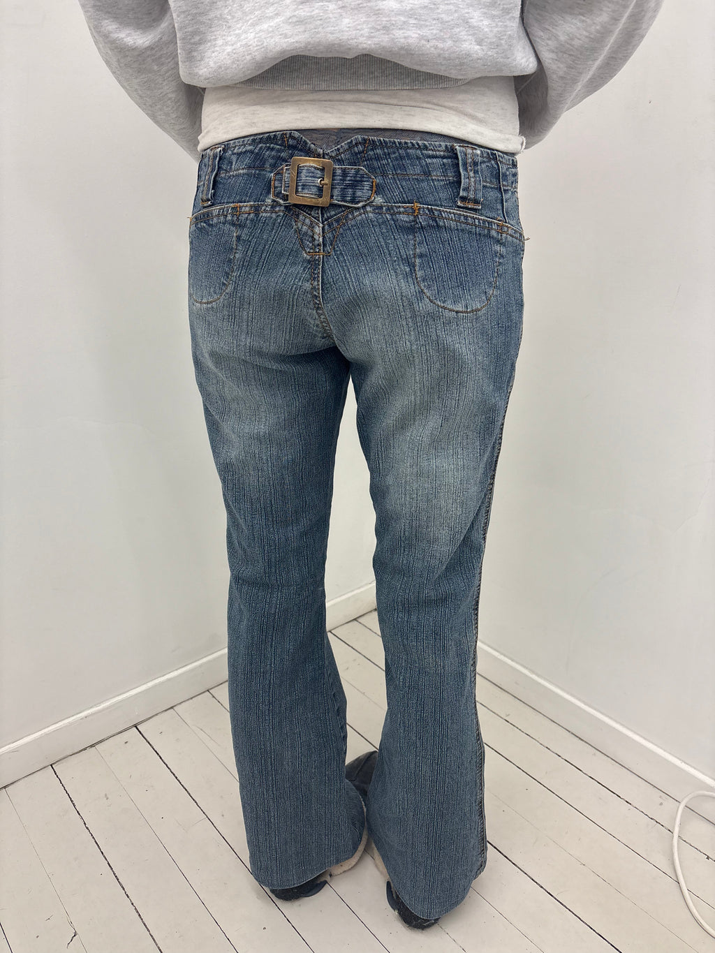 Y2K Low-Rise Flare Jeans with Back Buckle Detail