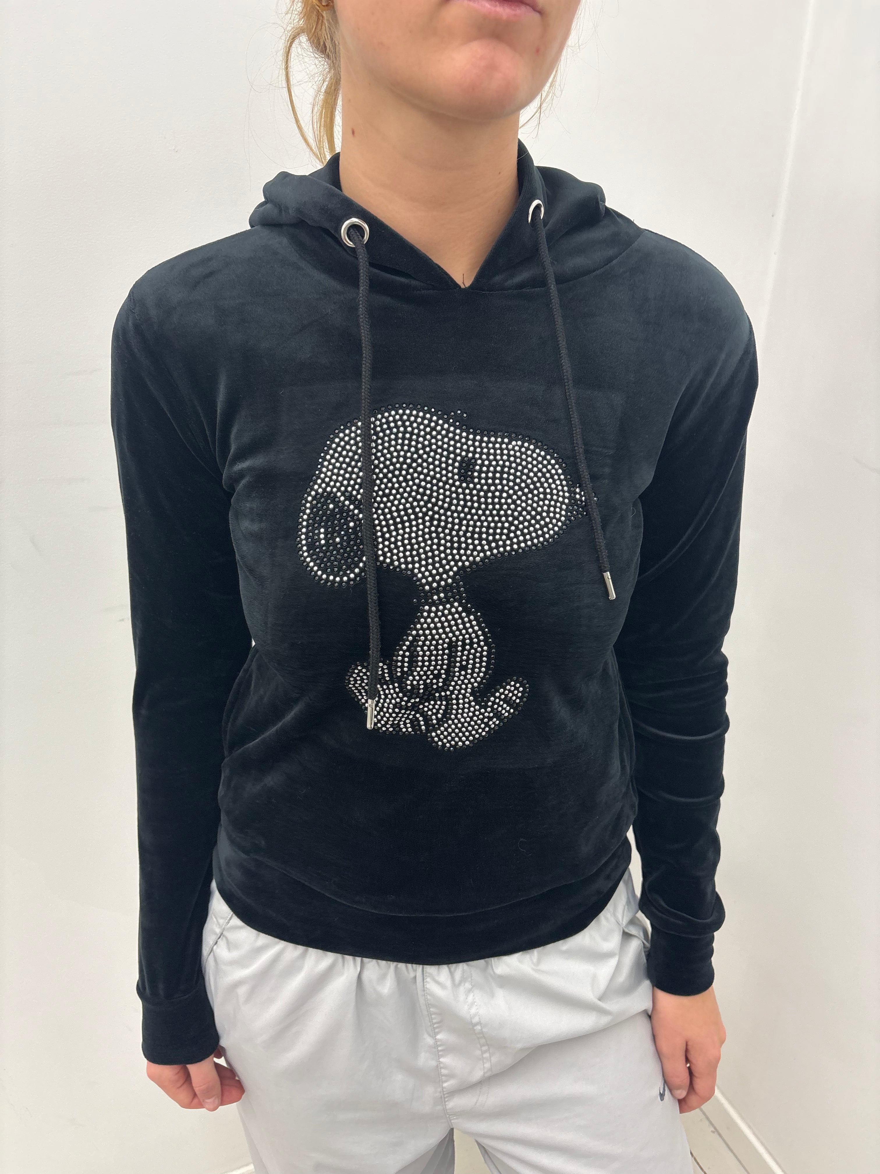 Black Rhinestone Snoopy Velour Hoodie