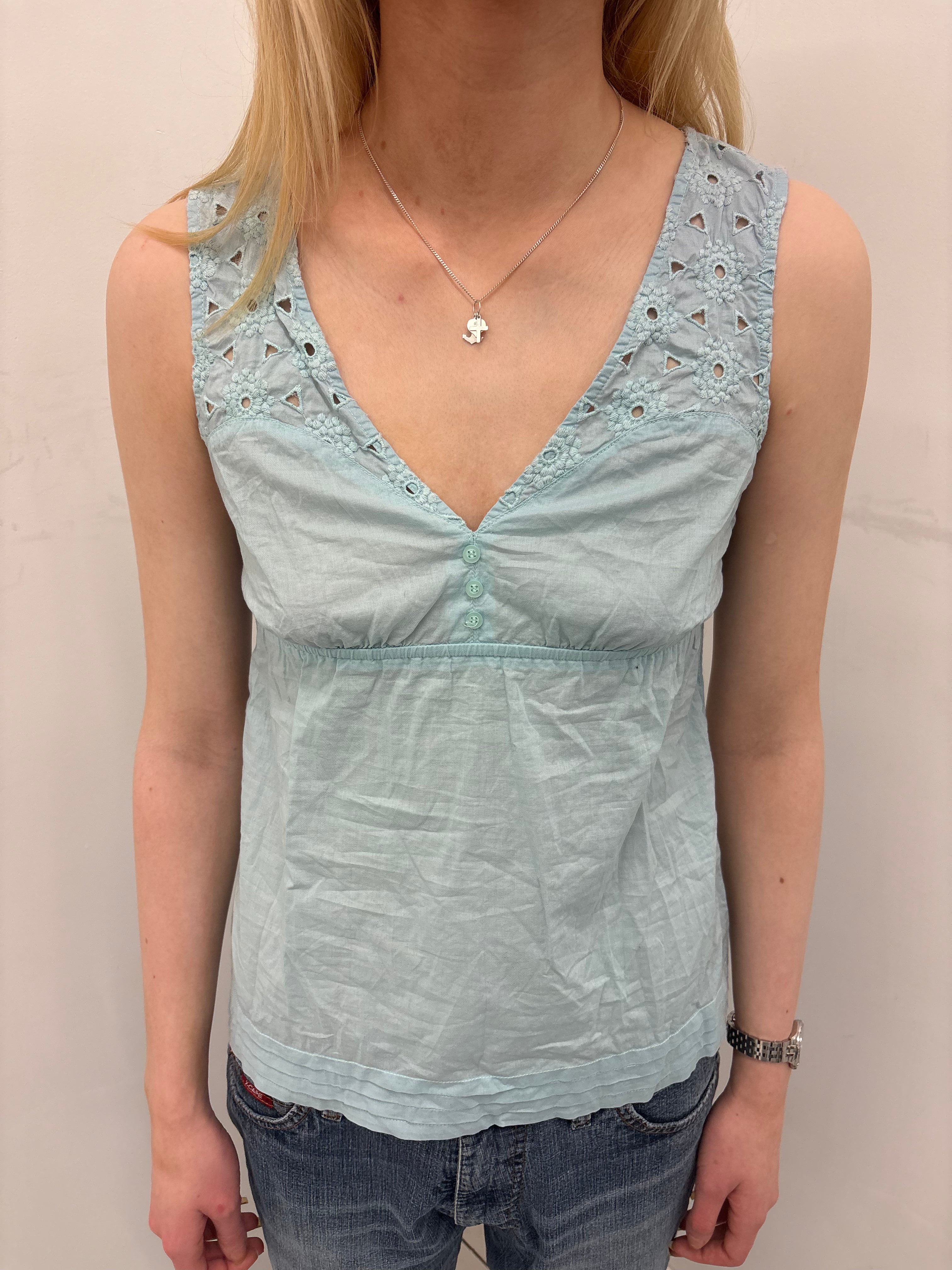 Y2K Powder Blue Eyelet Babydoll Top