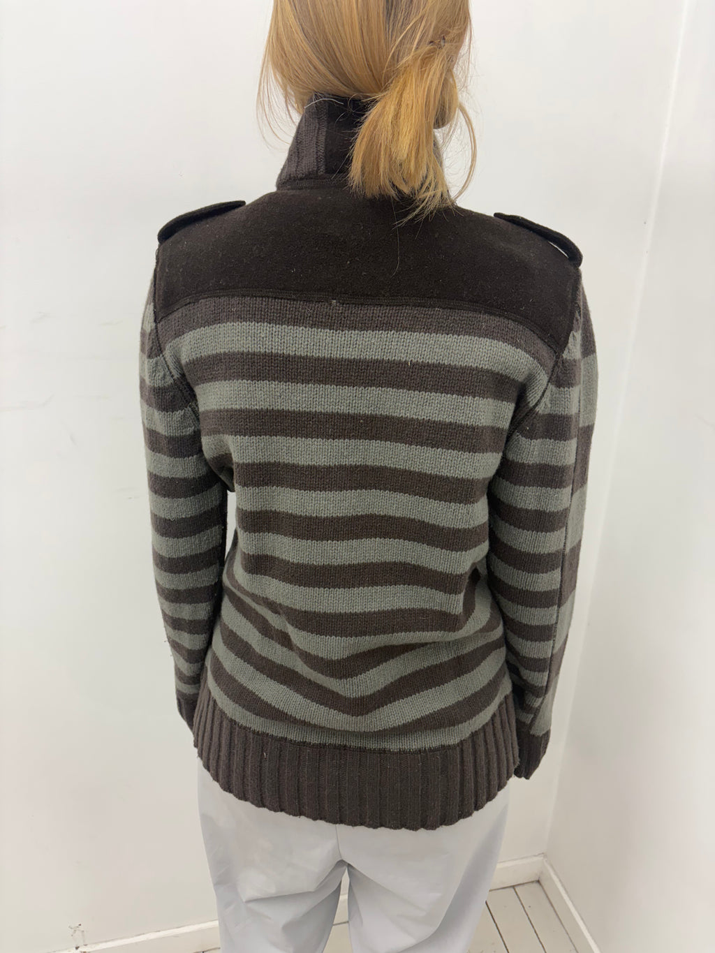 Grey Striped Zip-Up Knit Utility Jacket