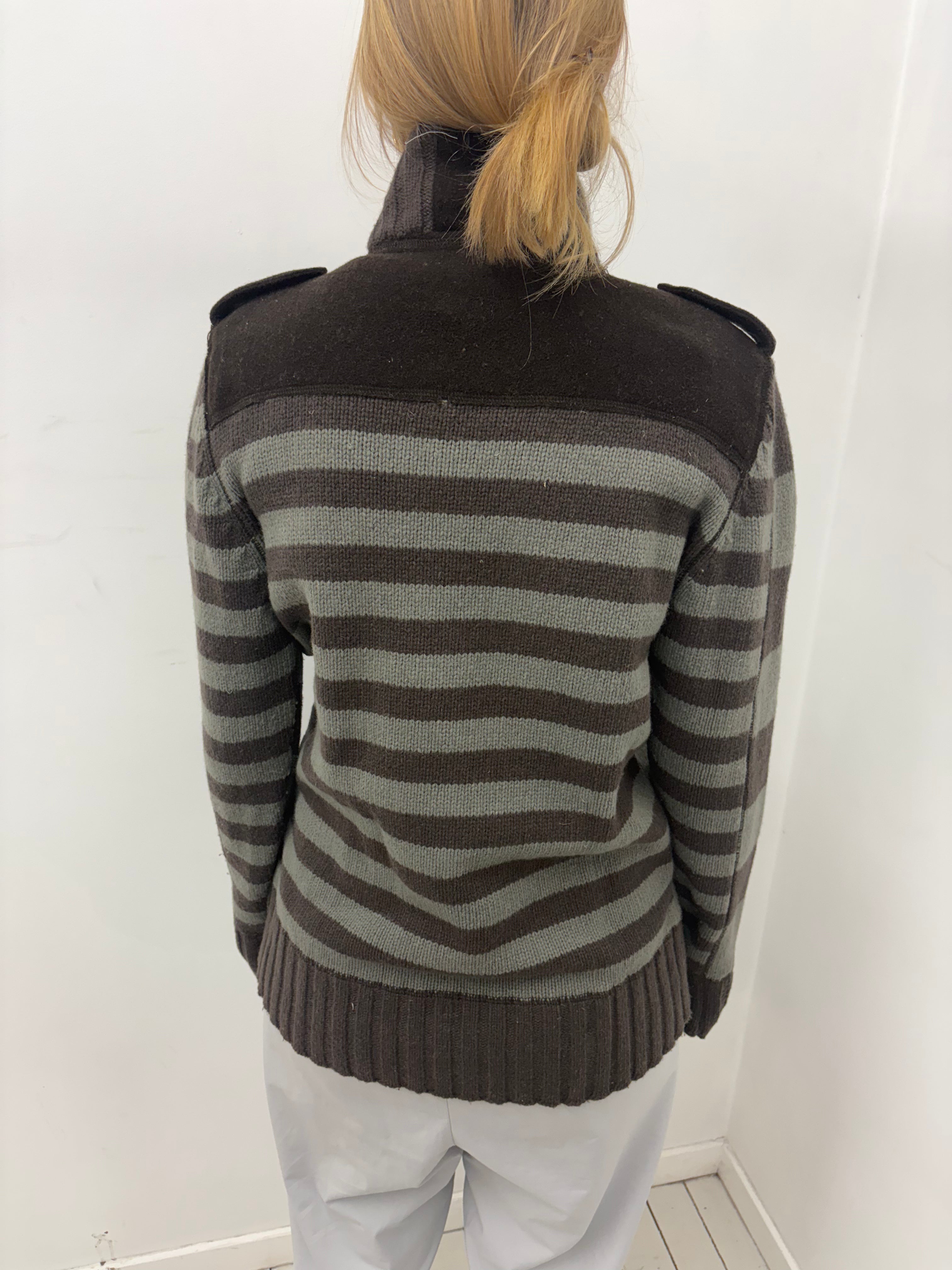 Grey Striped Zip-Up Knit Utility Jacket