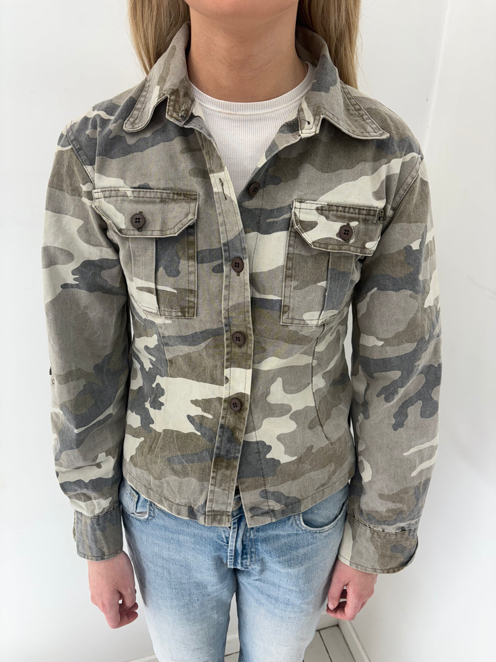 Camo Print Button-Up Shirt Jacket