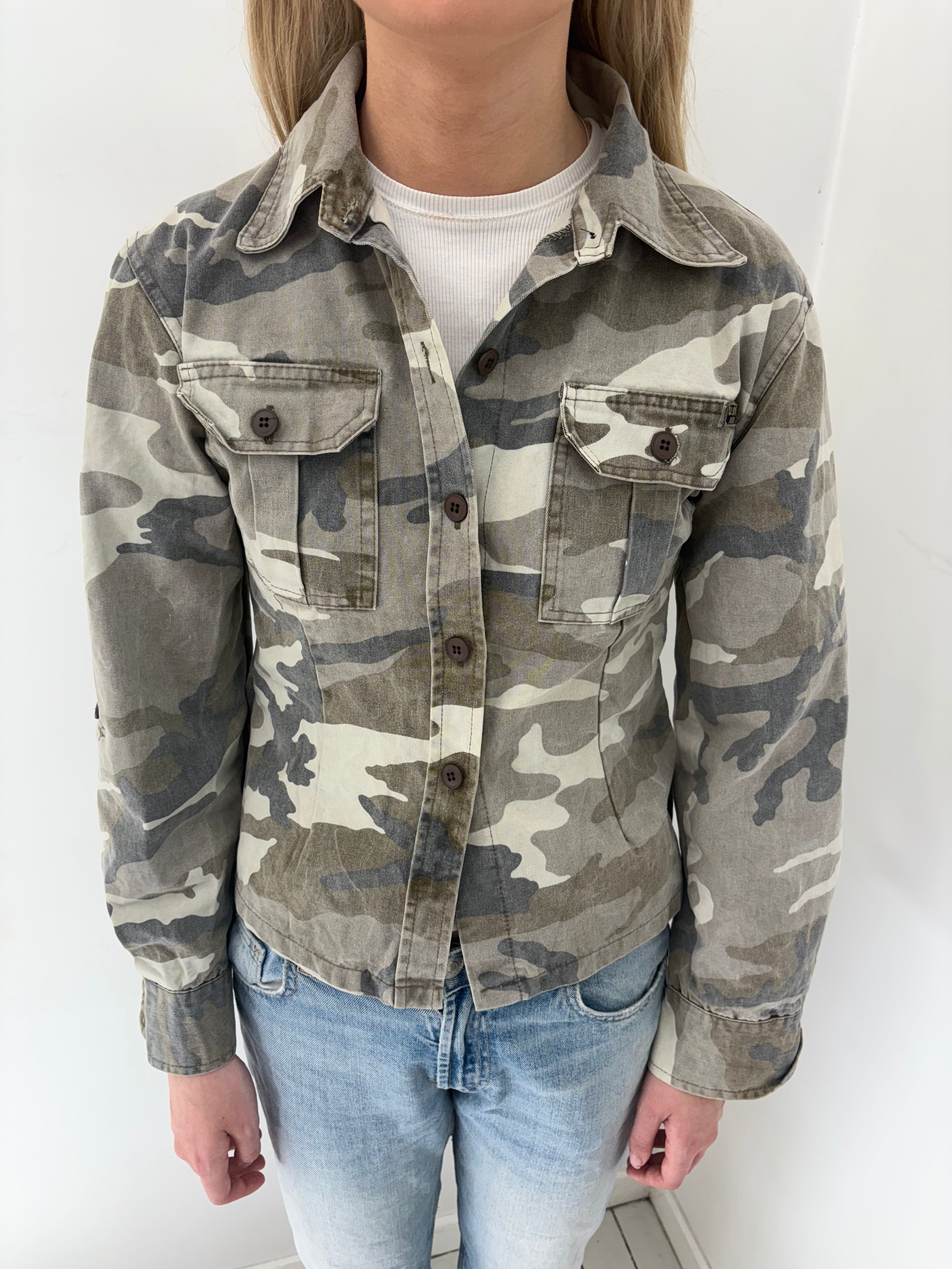 Camo Print Button-Up Shirt Jacket