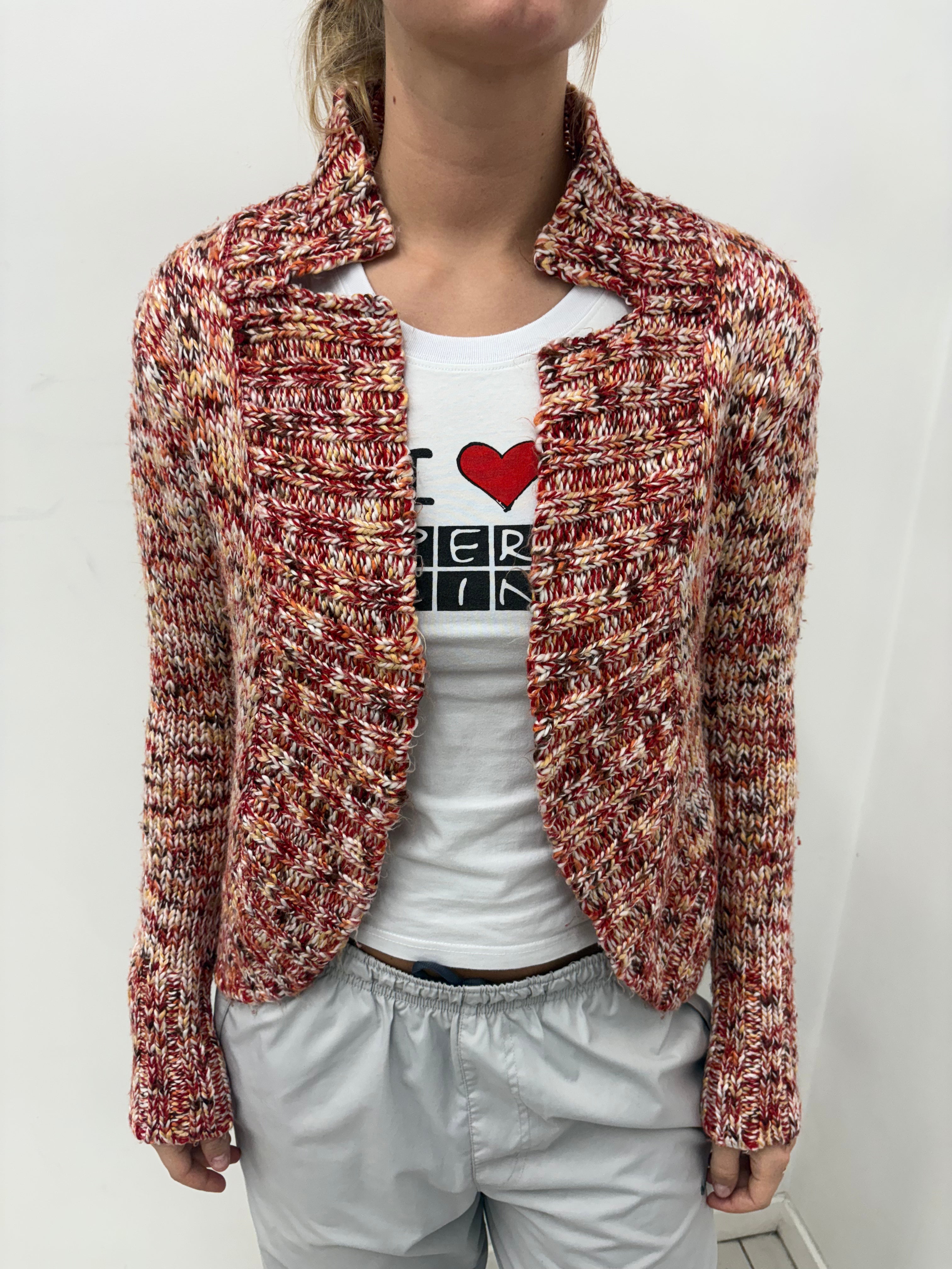 Red Marled Knit Open Front Cardigan