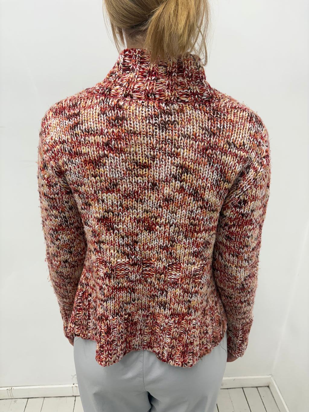 Red Marled Knit Open Front Cardigan