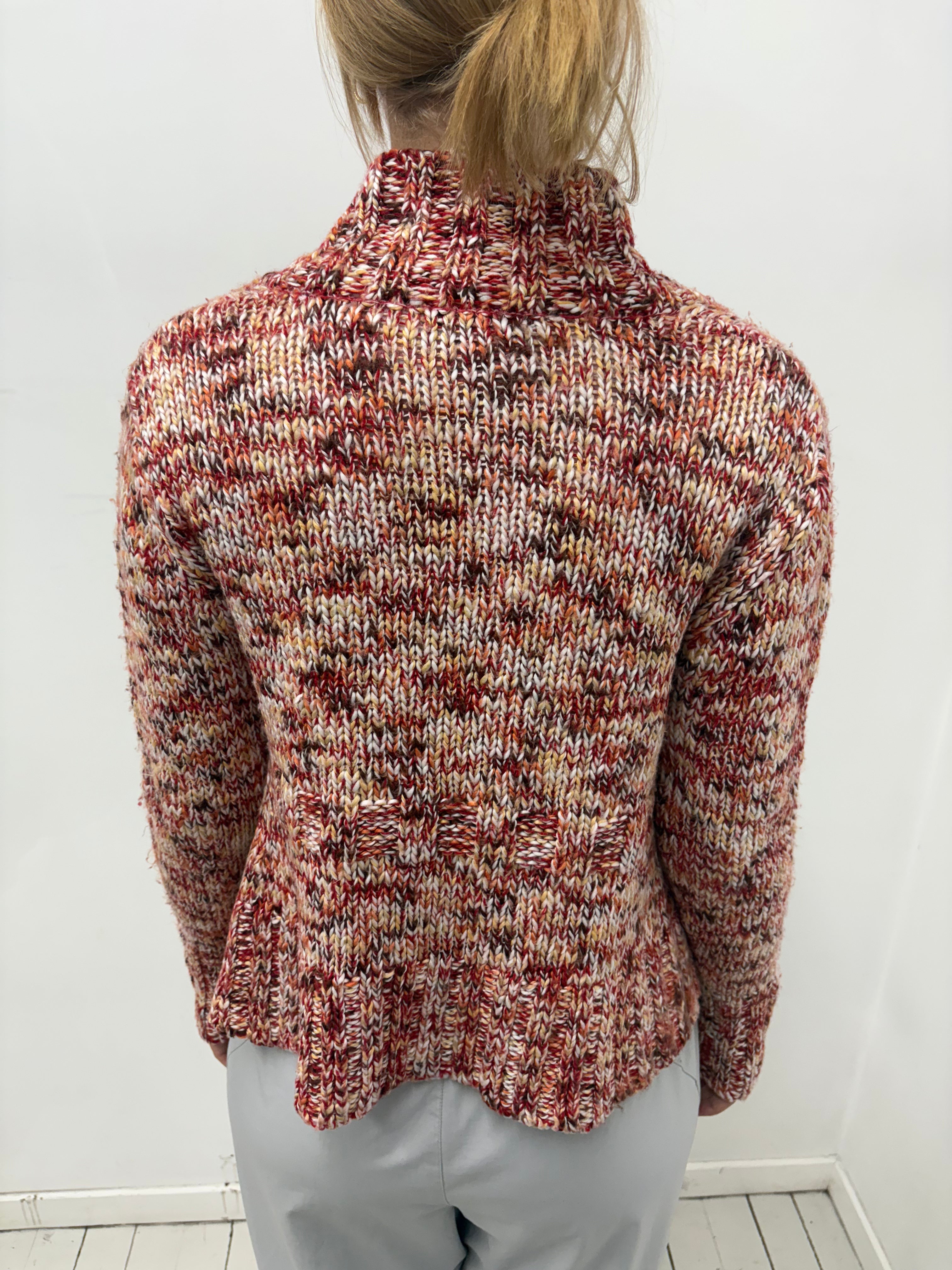 Red Marled Knit Open Front Cardigan