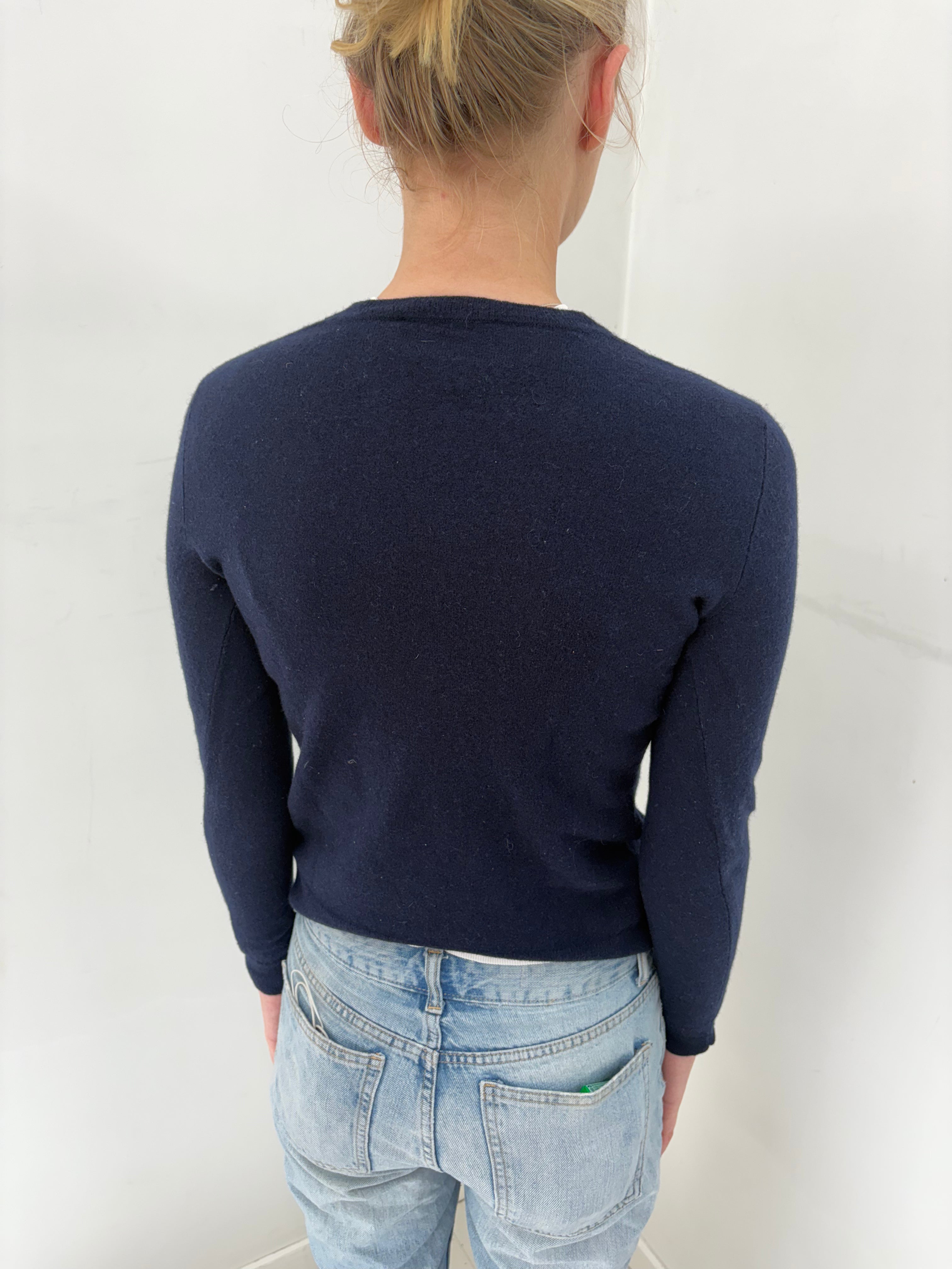 Navy Knit Sweater with Basset Hound Graphic