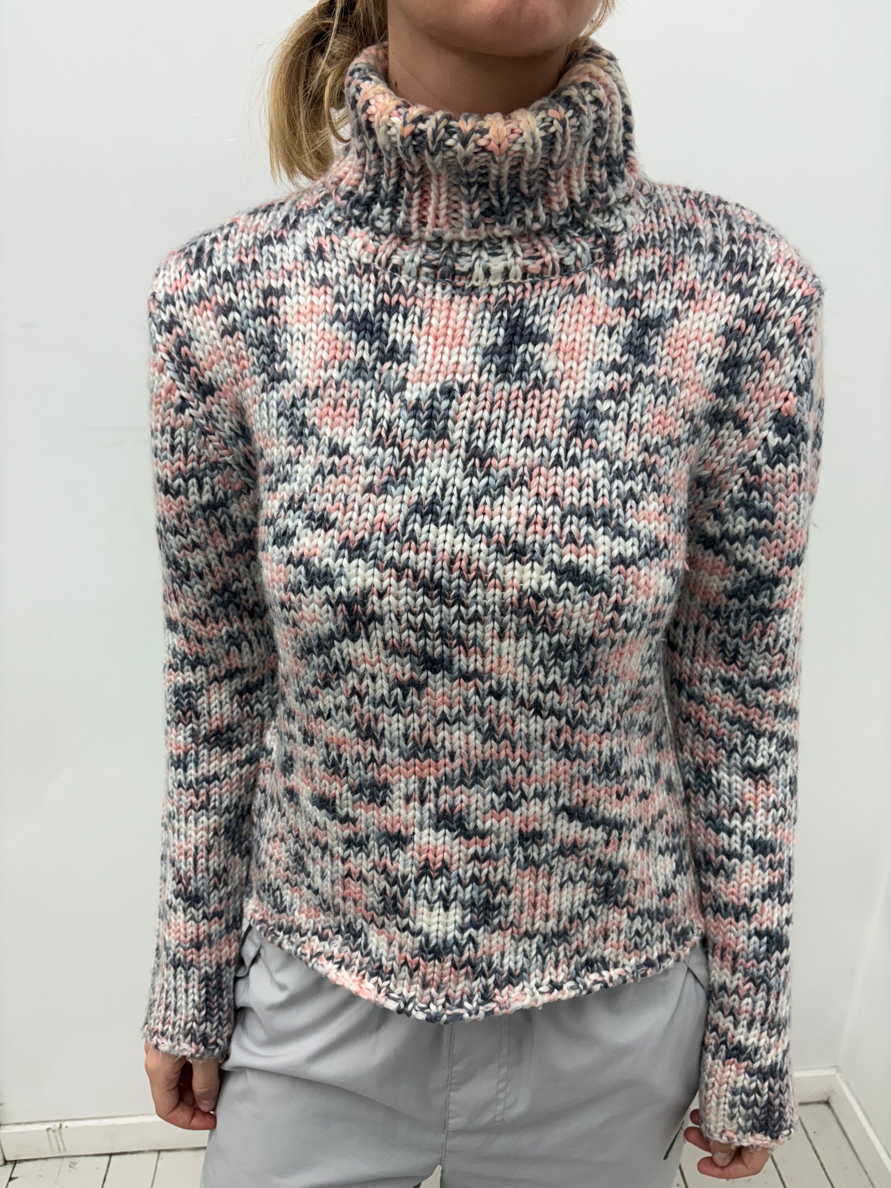 Multicolor Chunky Knit Turtleneck Sweater