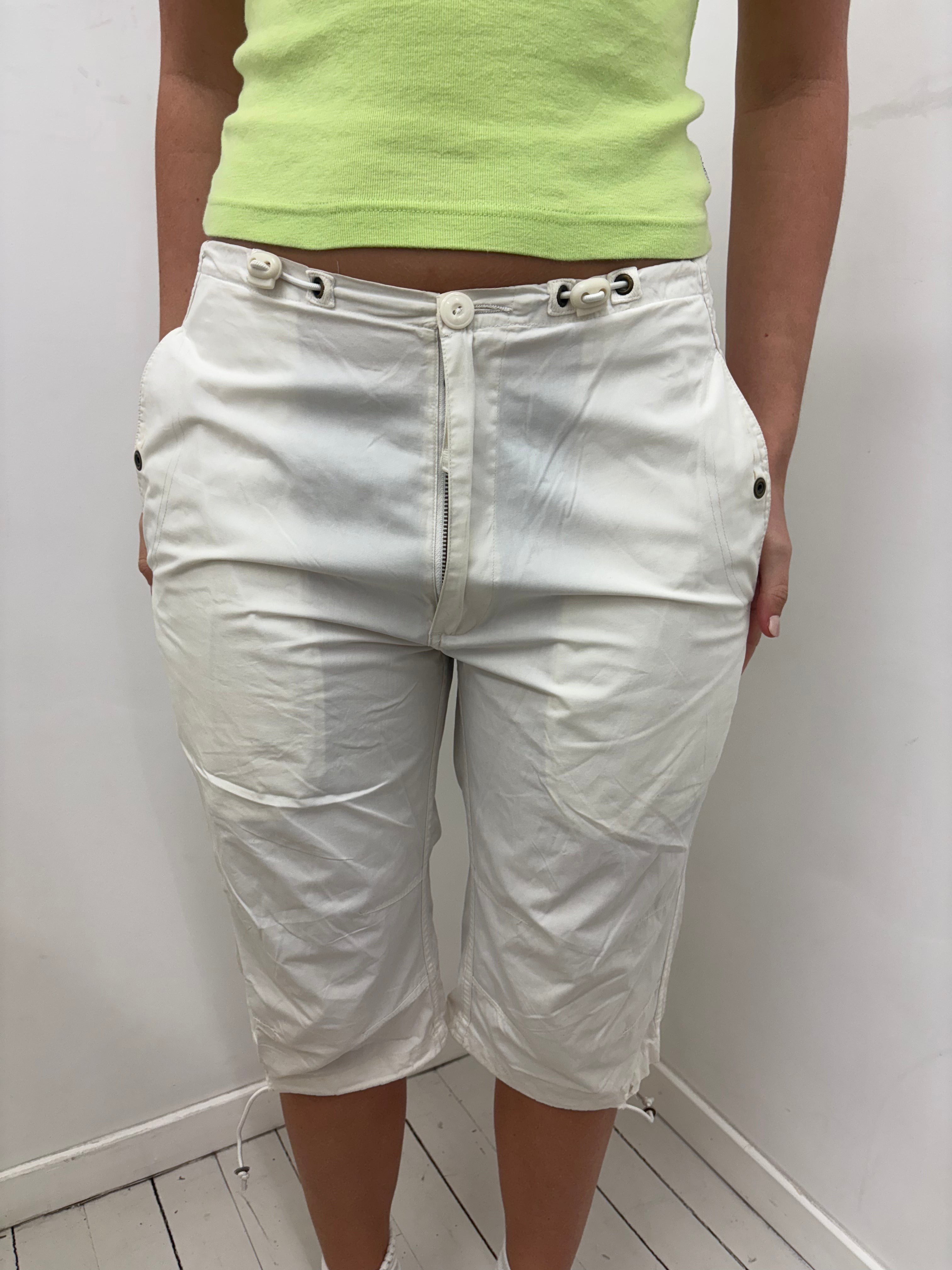 White Utility Capri Cargo Shorts