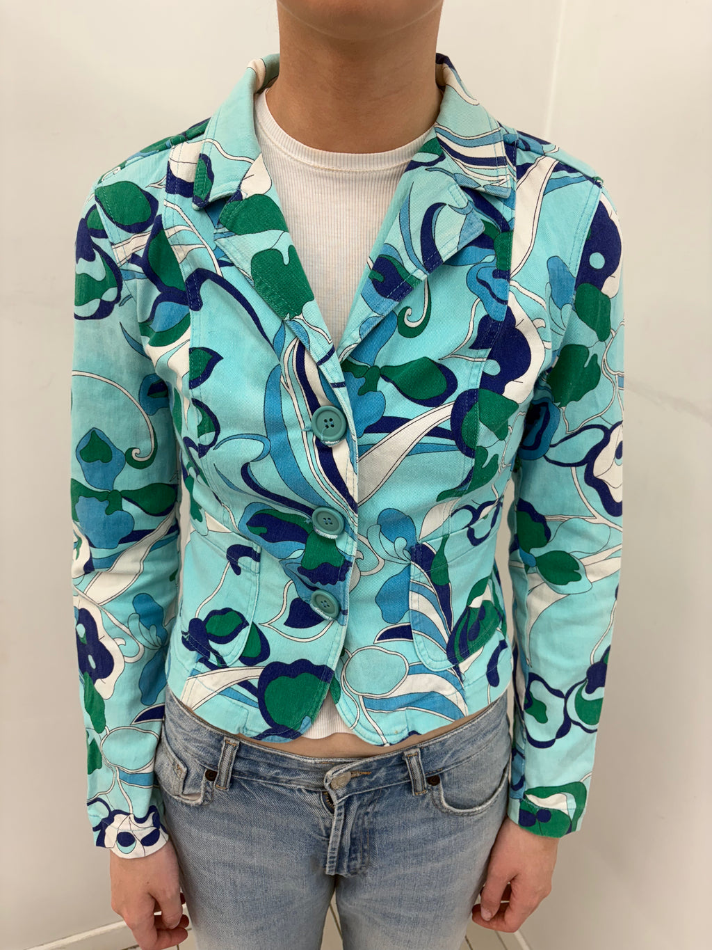 Turquoise Floral Print Fitted Blazer