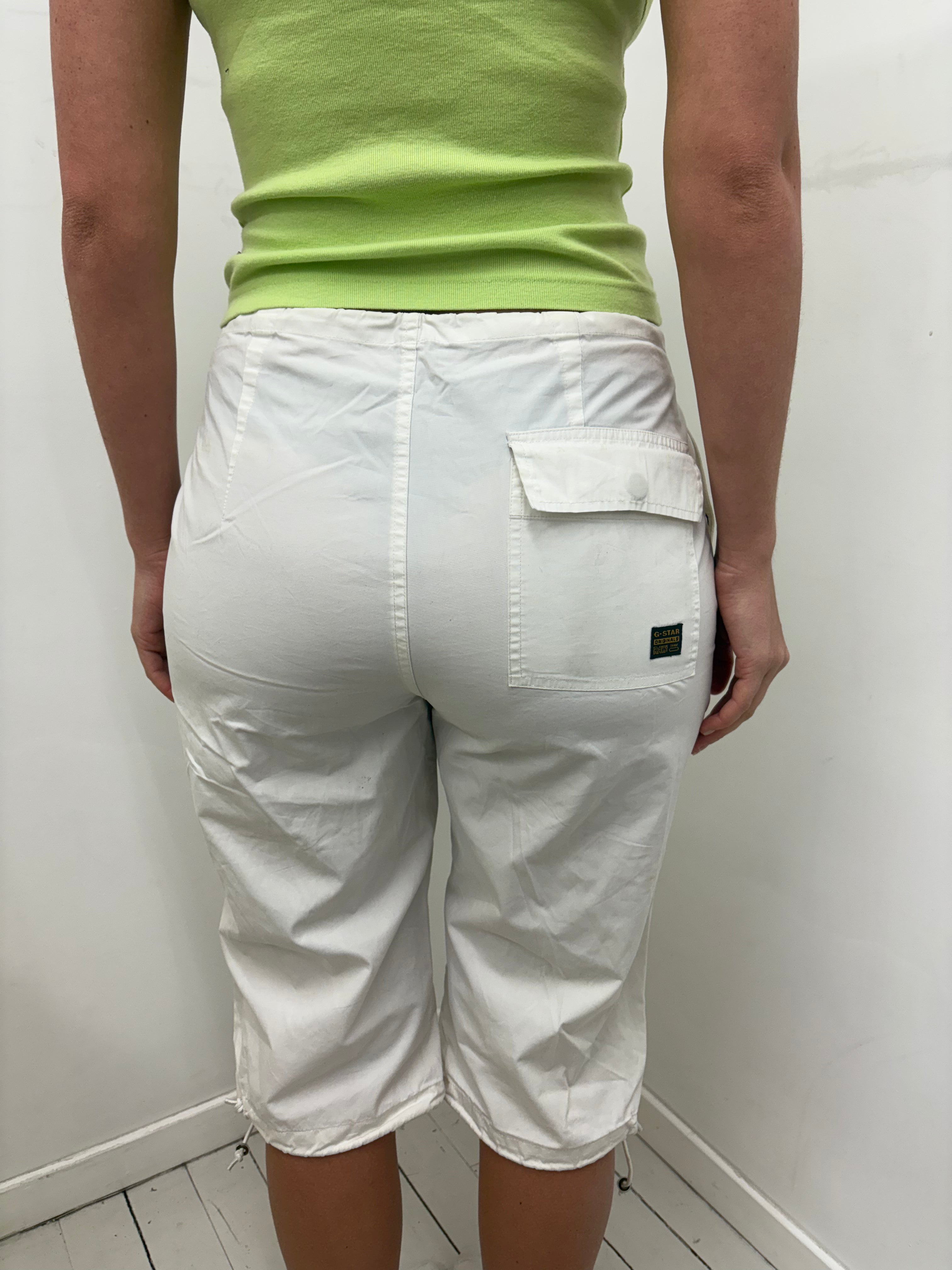 White Utility Capri Cargo Shorts