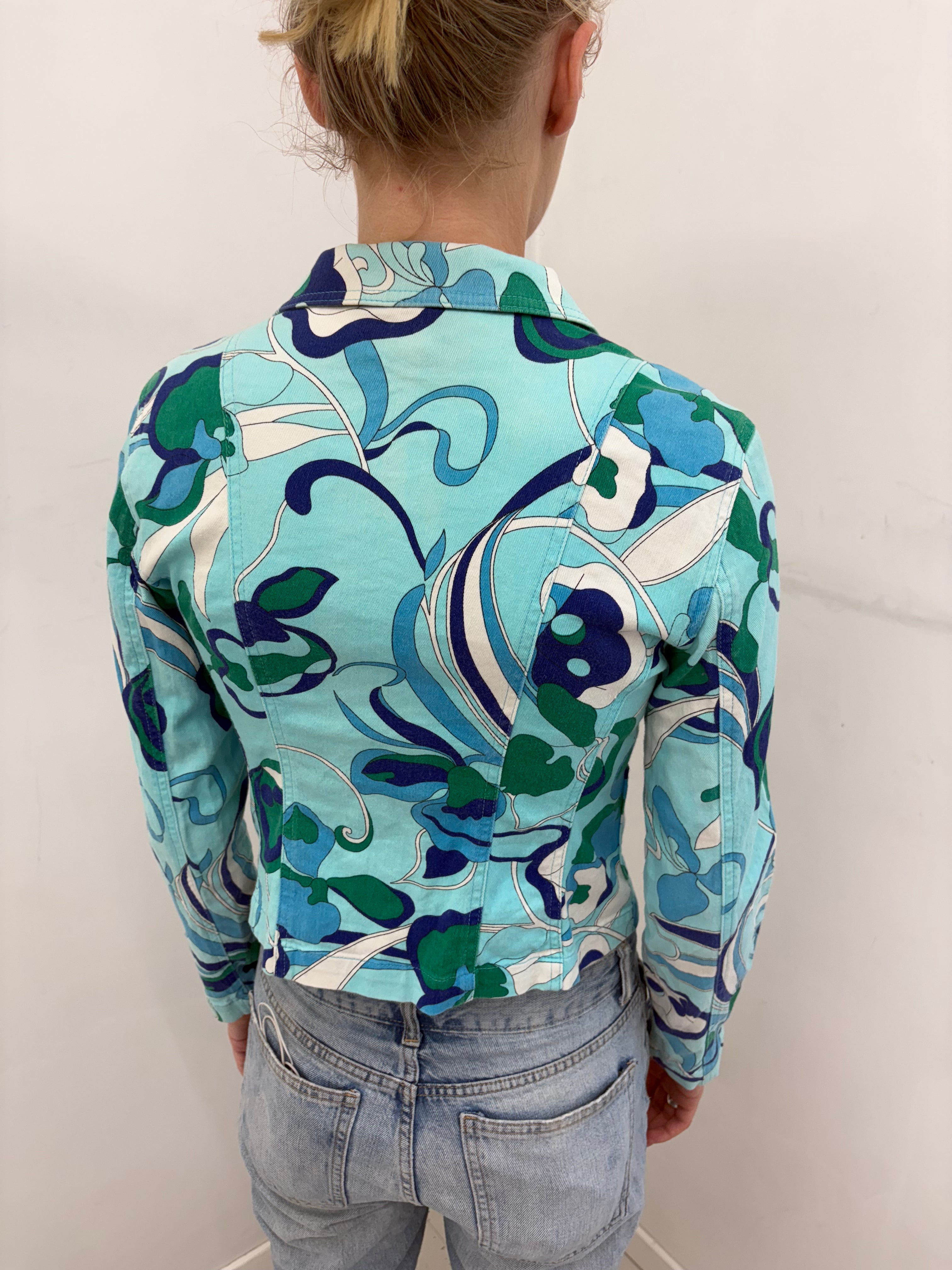 Turquoise Floral Print Fitted Blazer