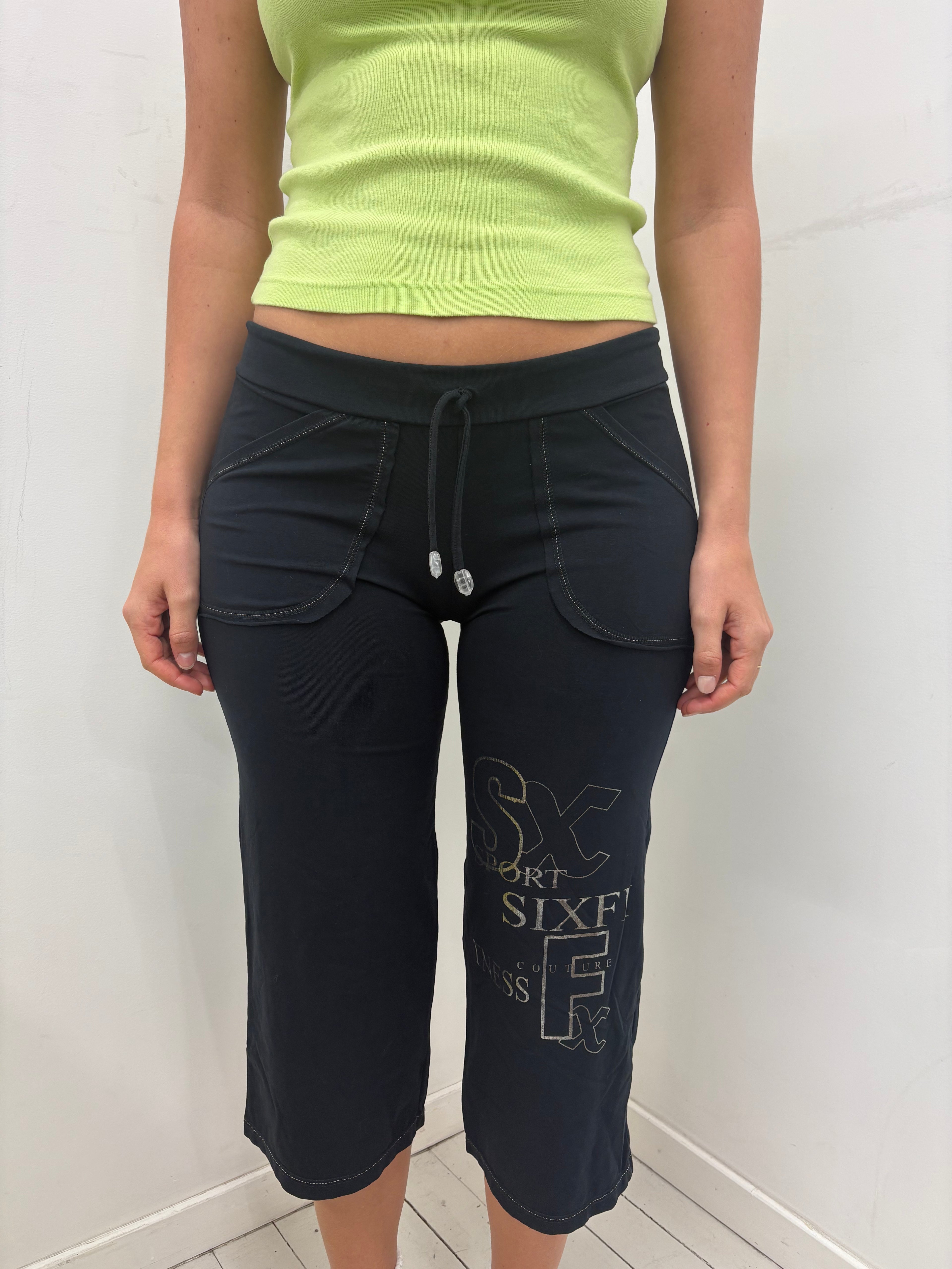 Black Sport Logo Capri Pants