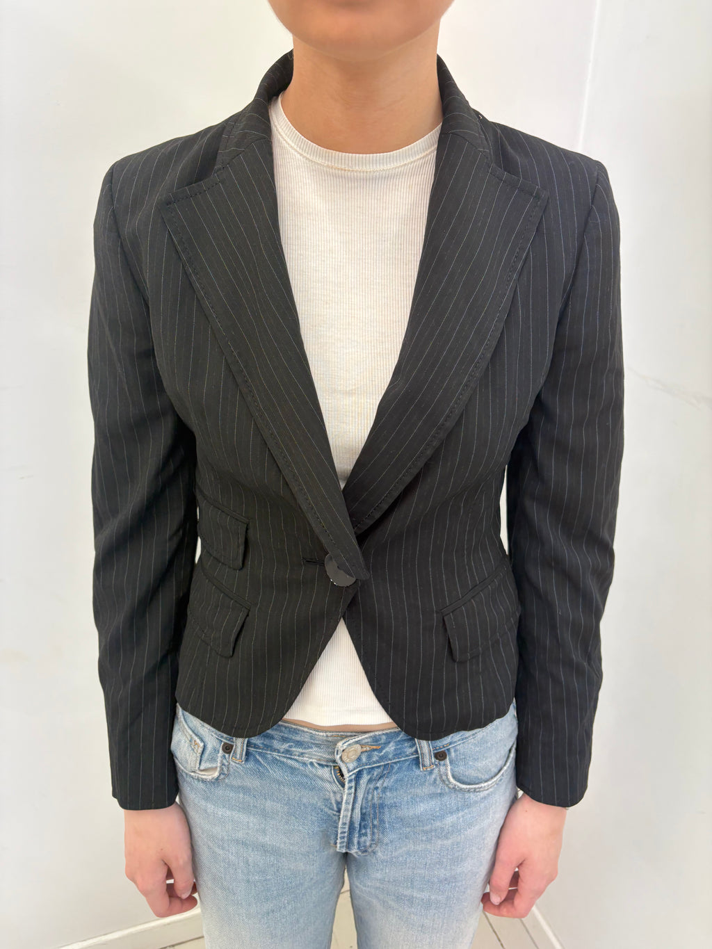 Black Pinstripe Fitted Blazer