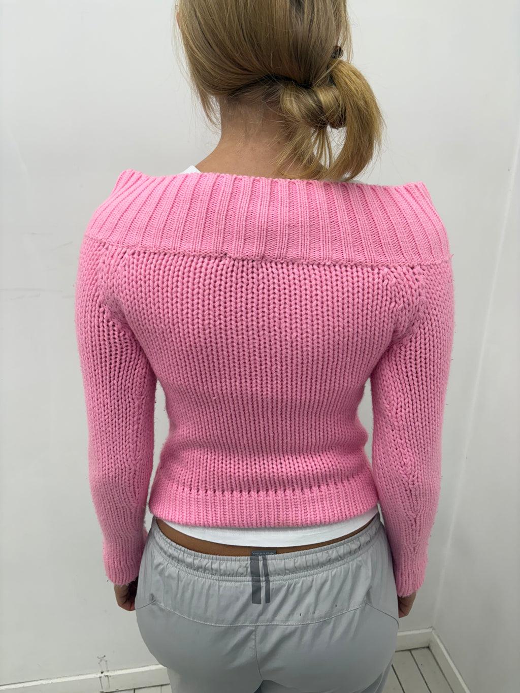 Bubblegum Pink Off-Shoulder Knit Sweater