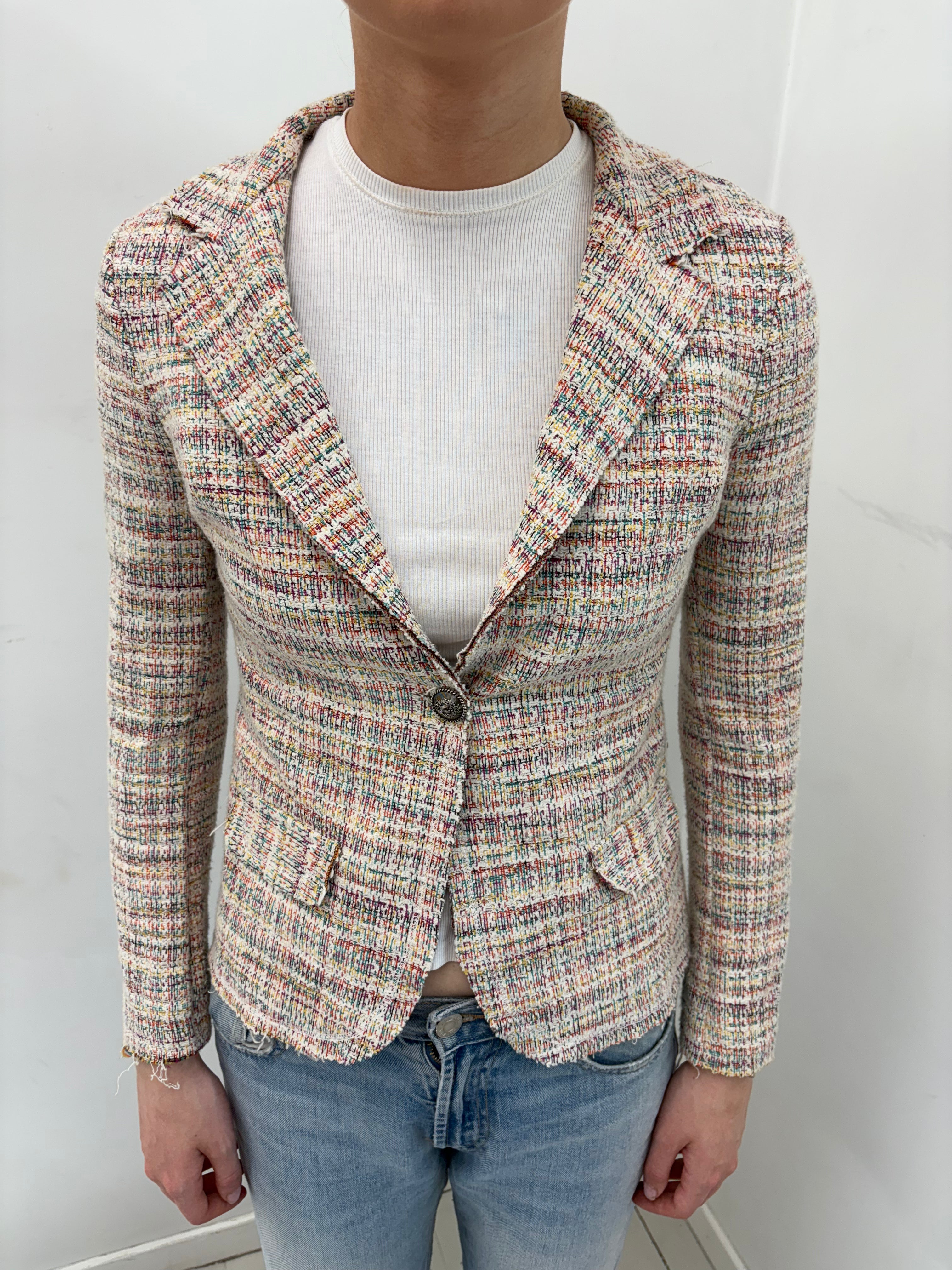 Multicolor Tweed Fitted Blazer