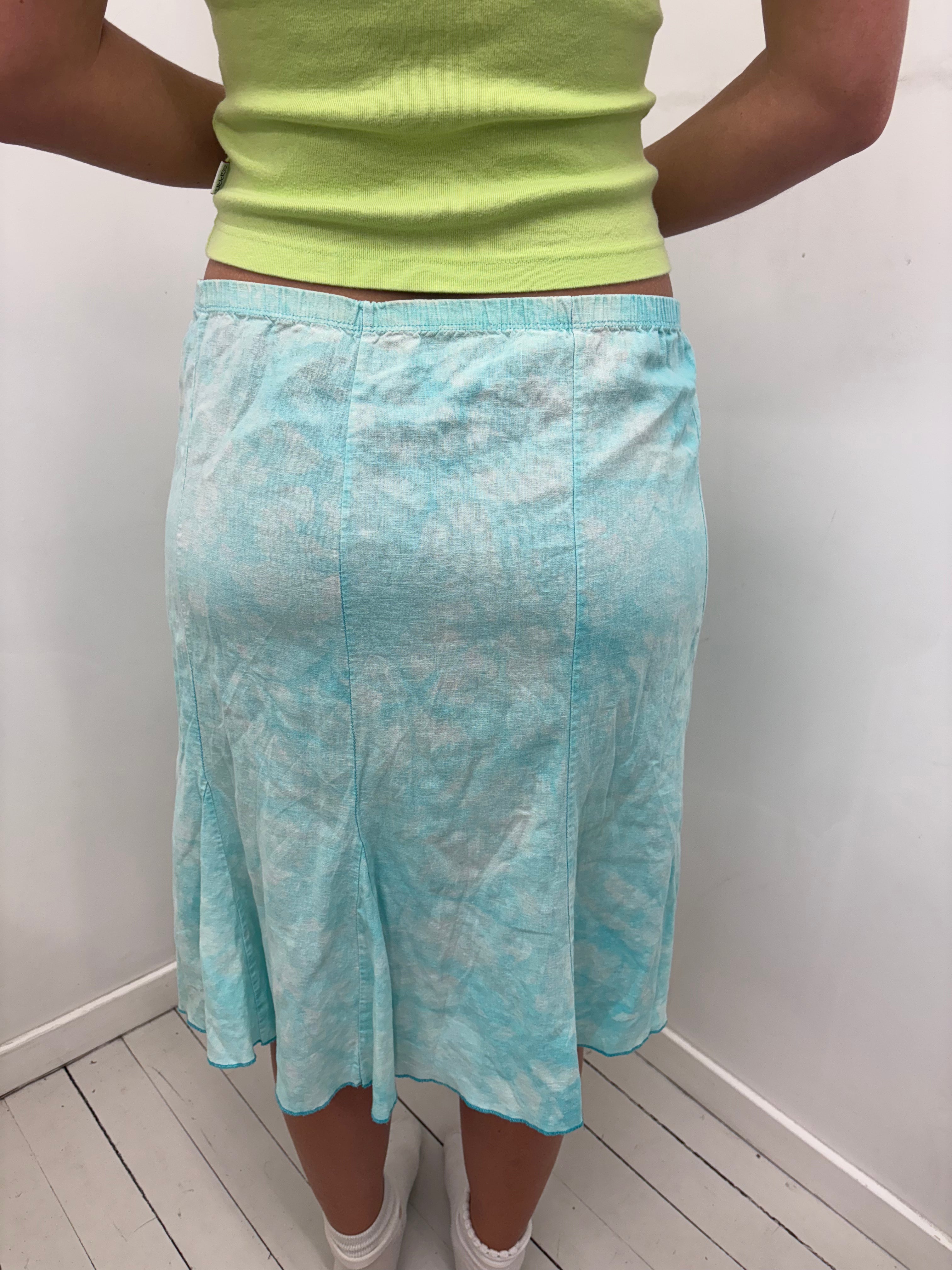 Aqua Tie-Dye Midi Skirt