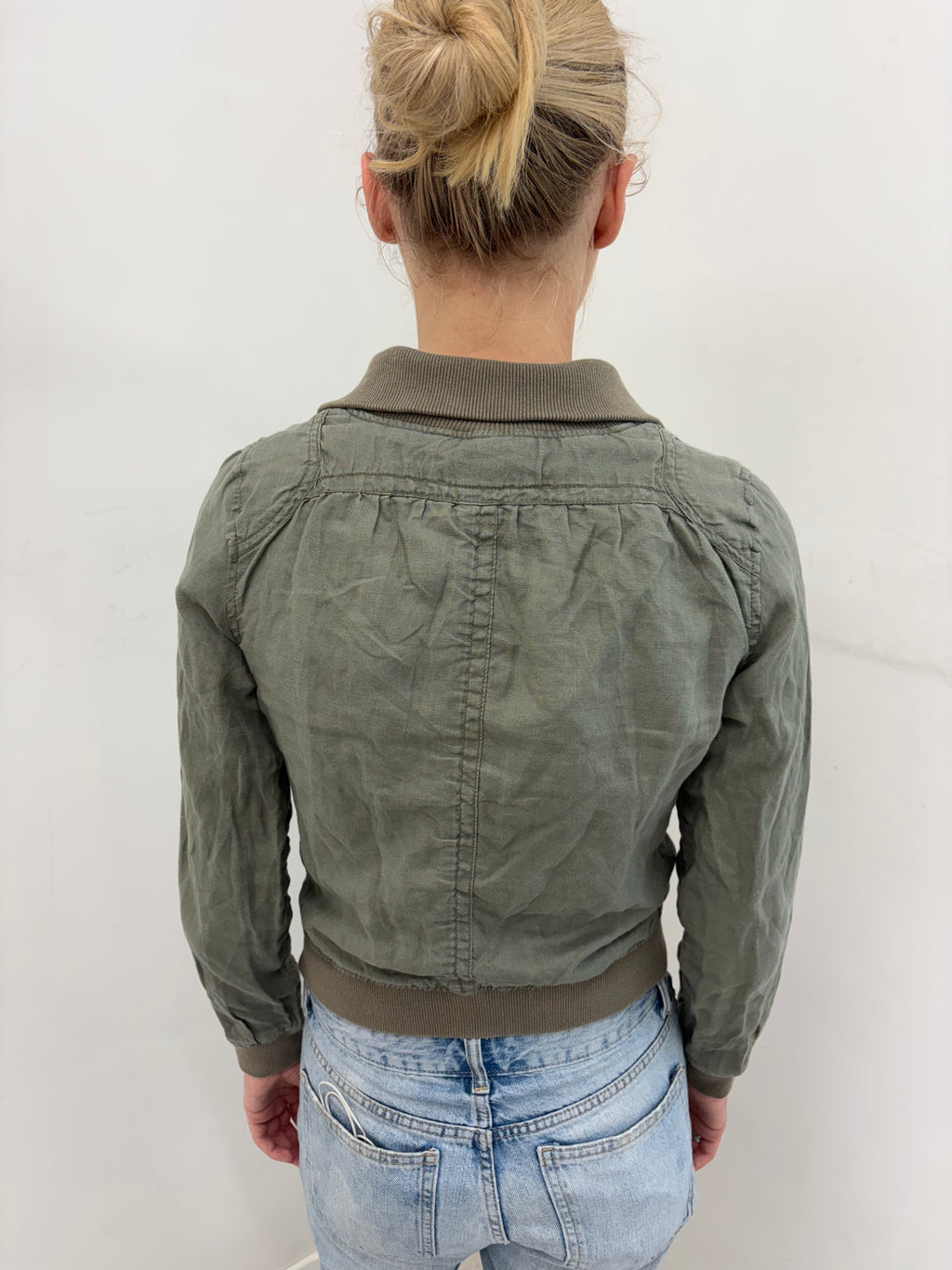Olive Green Cropped Bomber Jacket