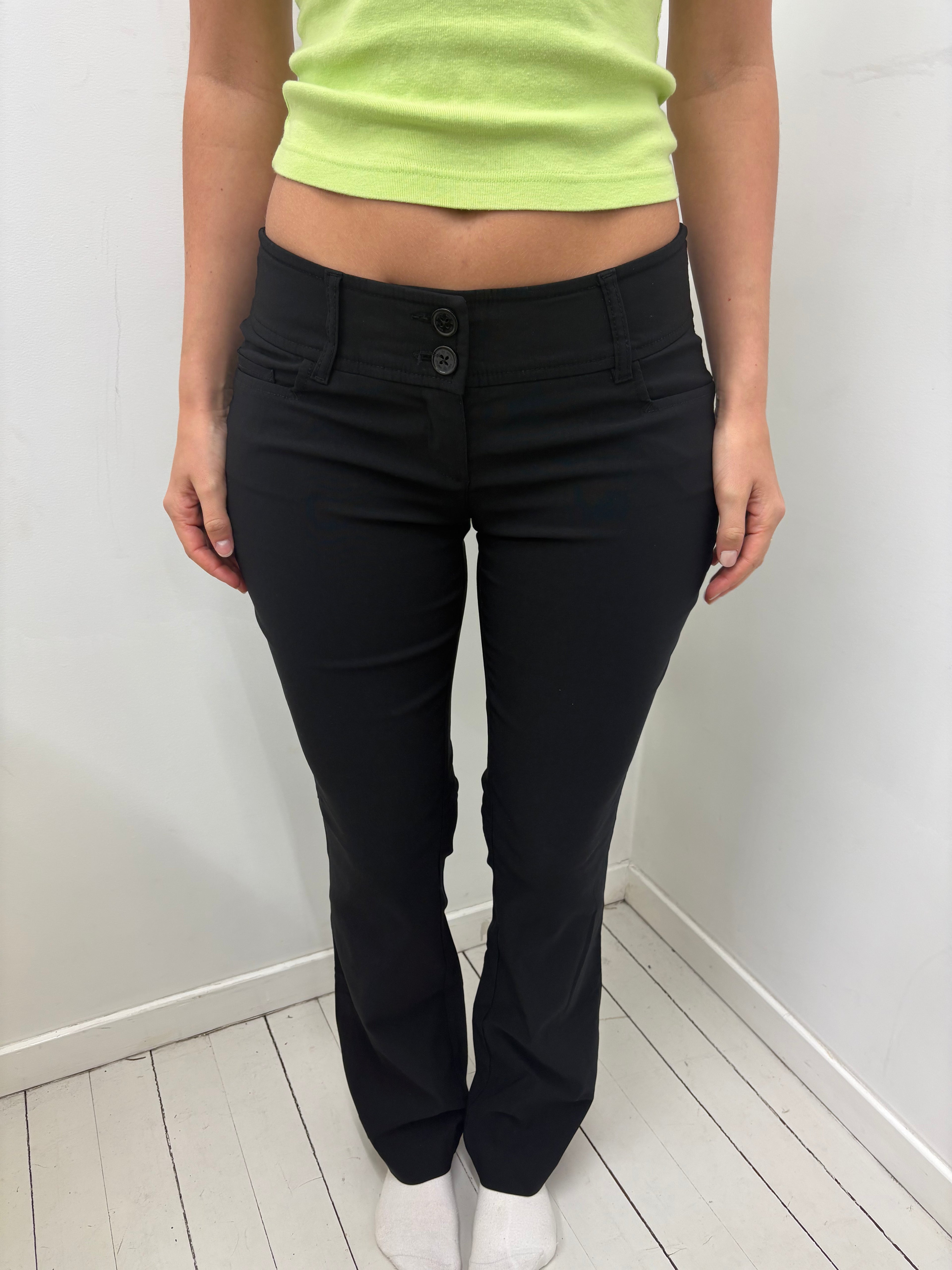 Black Low-Rise Bootcut Dress Pants