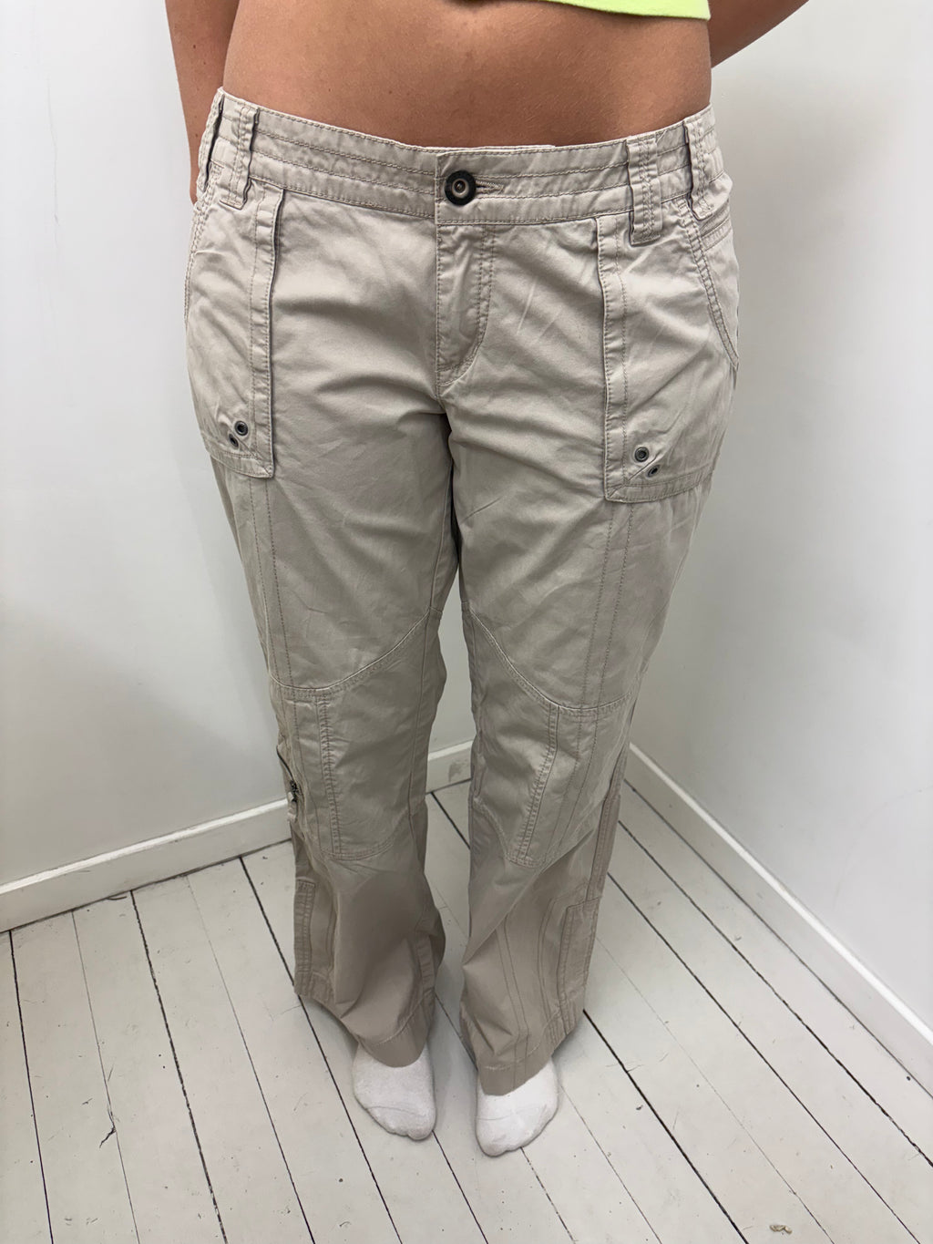 Beige Low-Rise Utility Cargo Pants