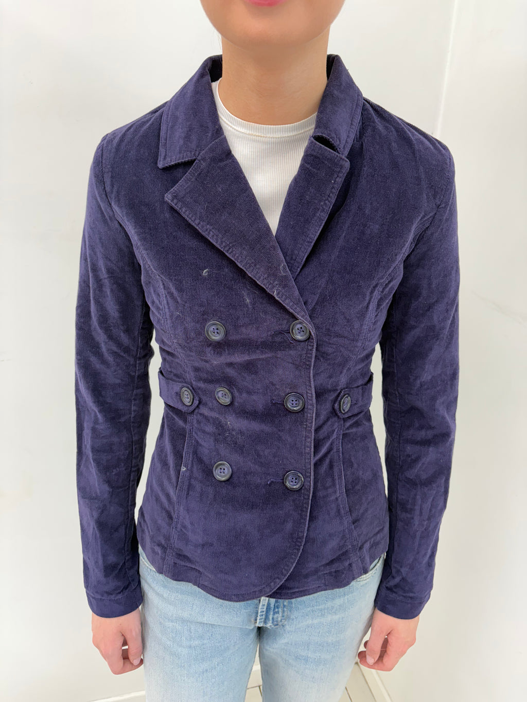 Purple Corduroy Double-Breasted Fitted Blazer
