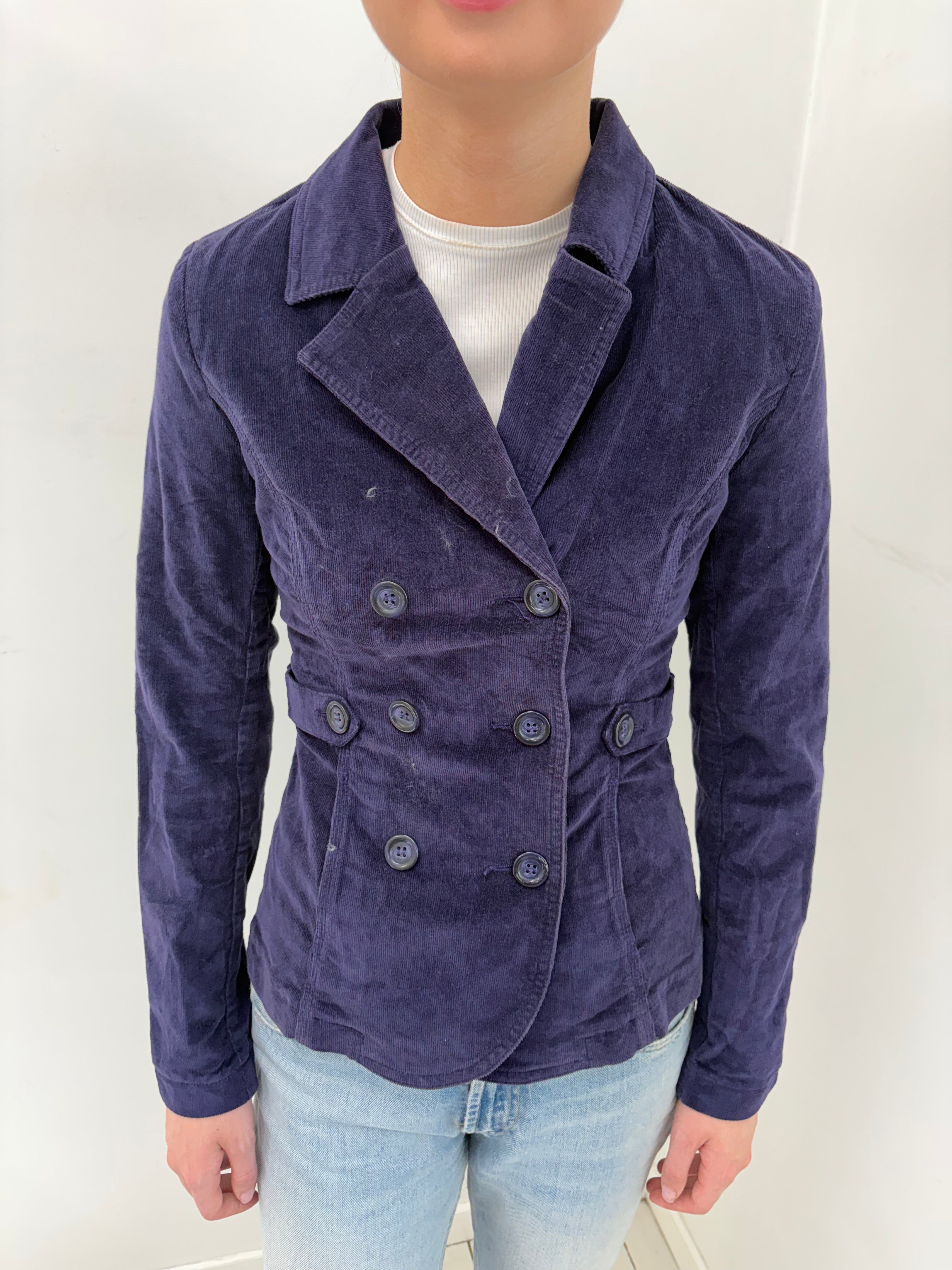 Purple Corduroy Double-Breasted Fitted Blazer