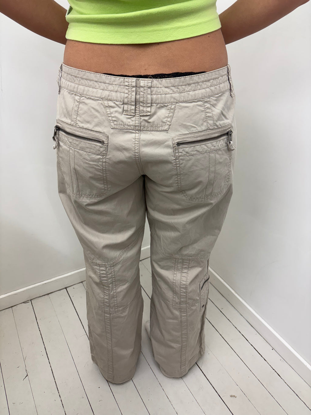 Beige Low-Rise Utility Cargo Pants