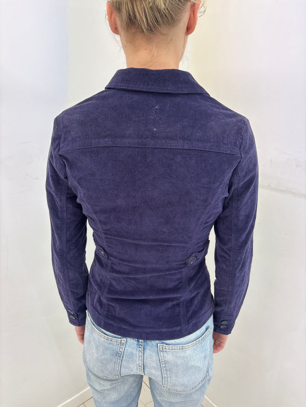 Purple Corduroy Double-Breasted Fitted Blazer