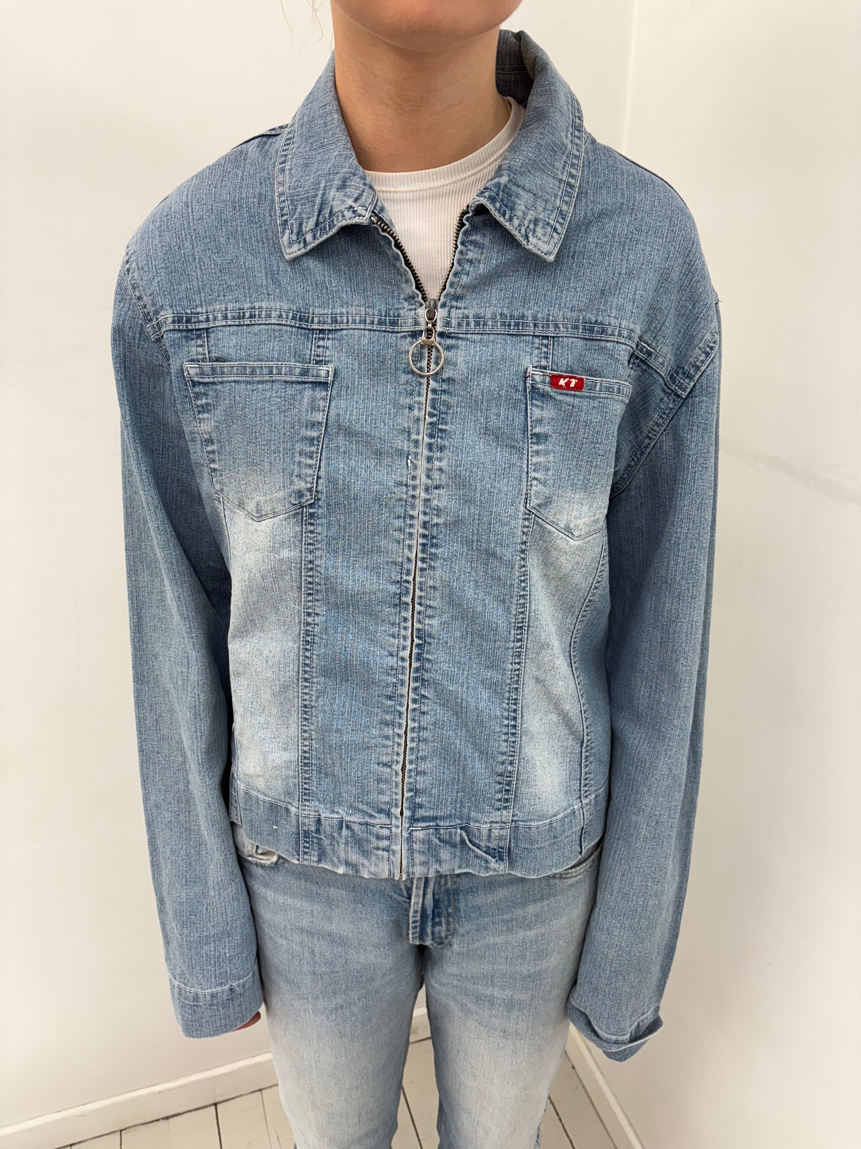 Light Wash Denim Jacket with Sequin Graphic Back