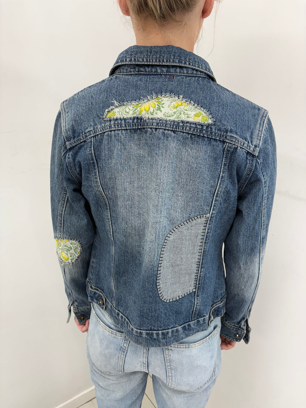 Dark Wash Denim Jacket with Embroidered Patch Details