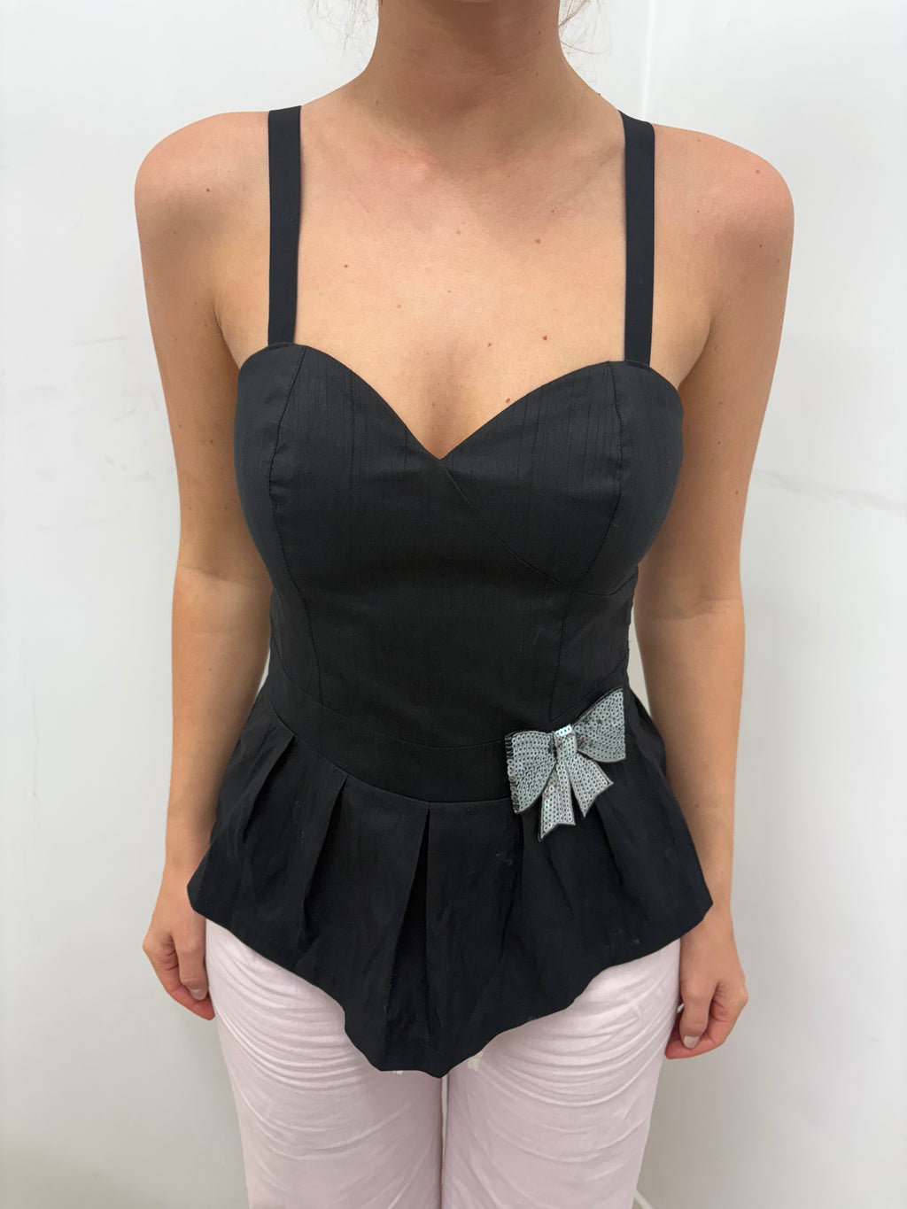 Y2K Black Corset Top with Bow Detail