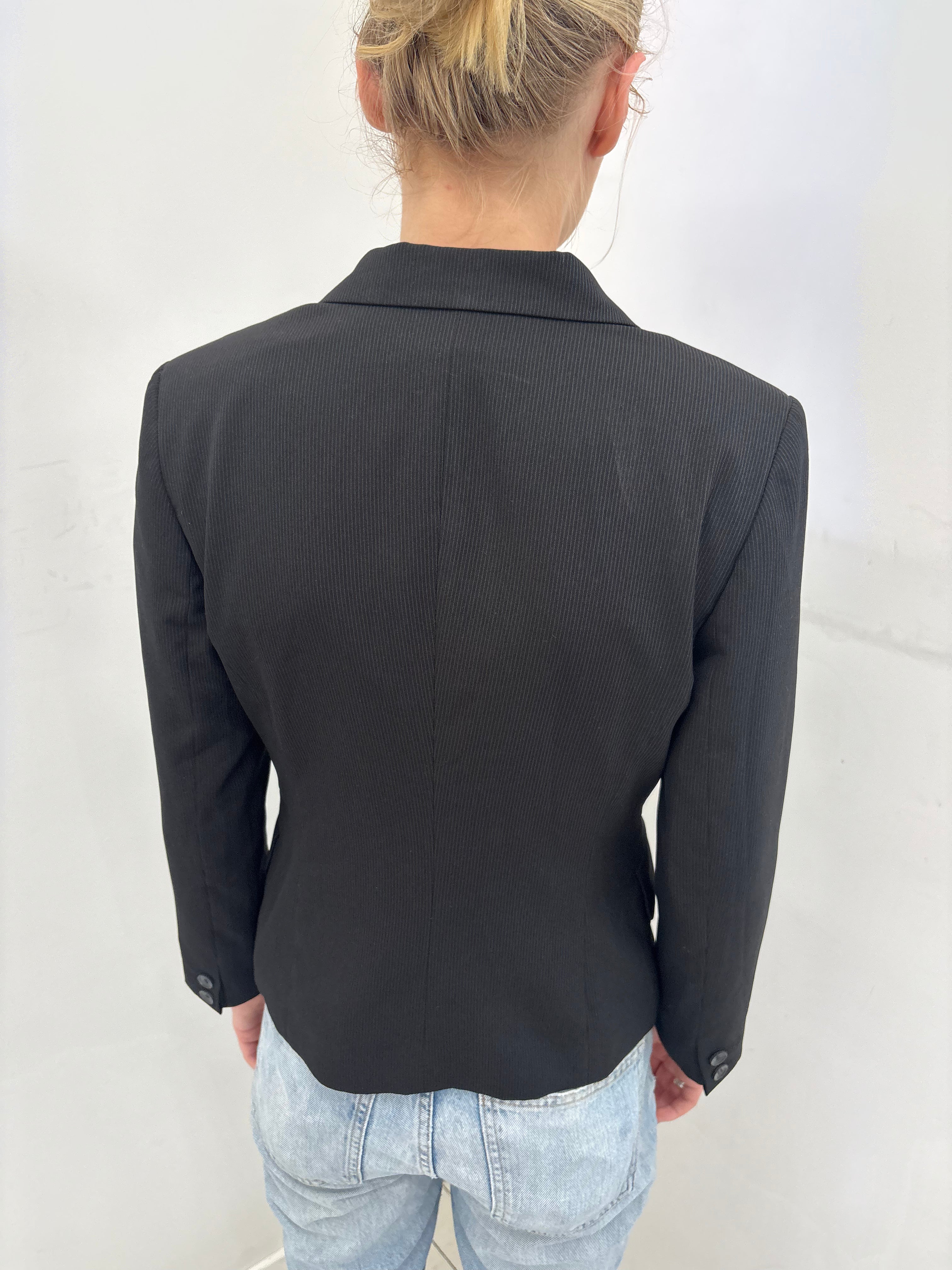 Black Pinstripe Fitted Ribbed Blazer