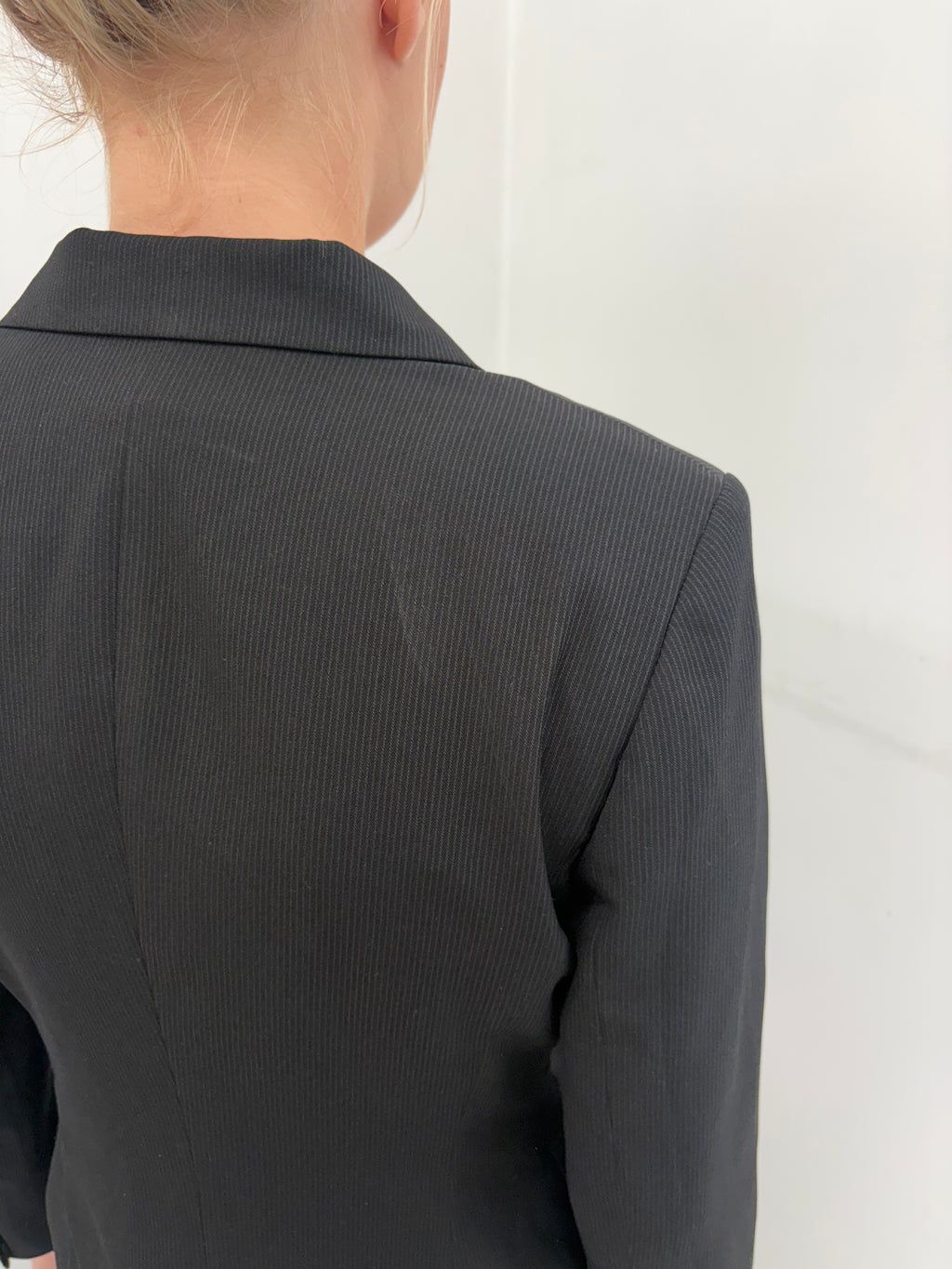 Black Pinstripe Fitted Ribbed Blazer