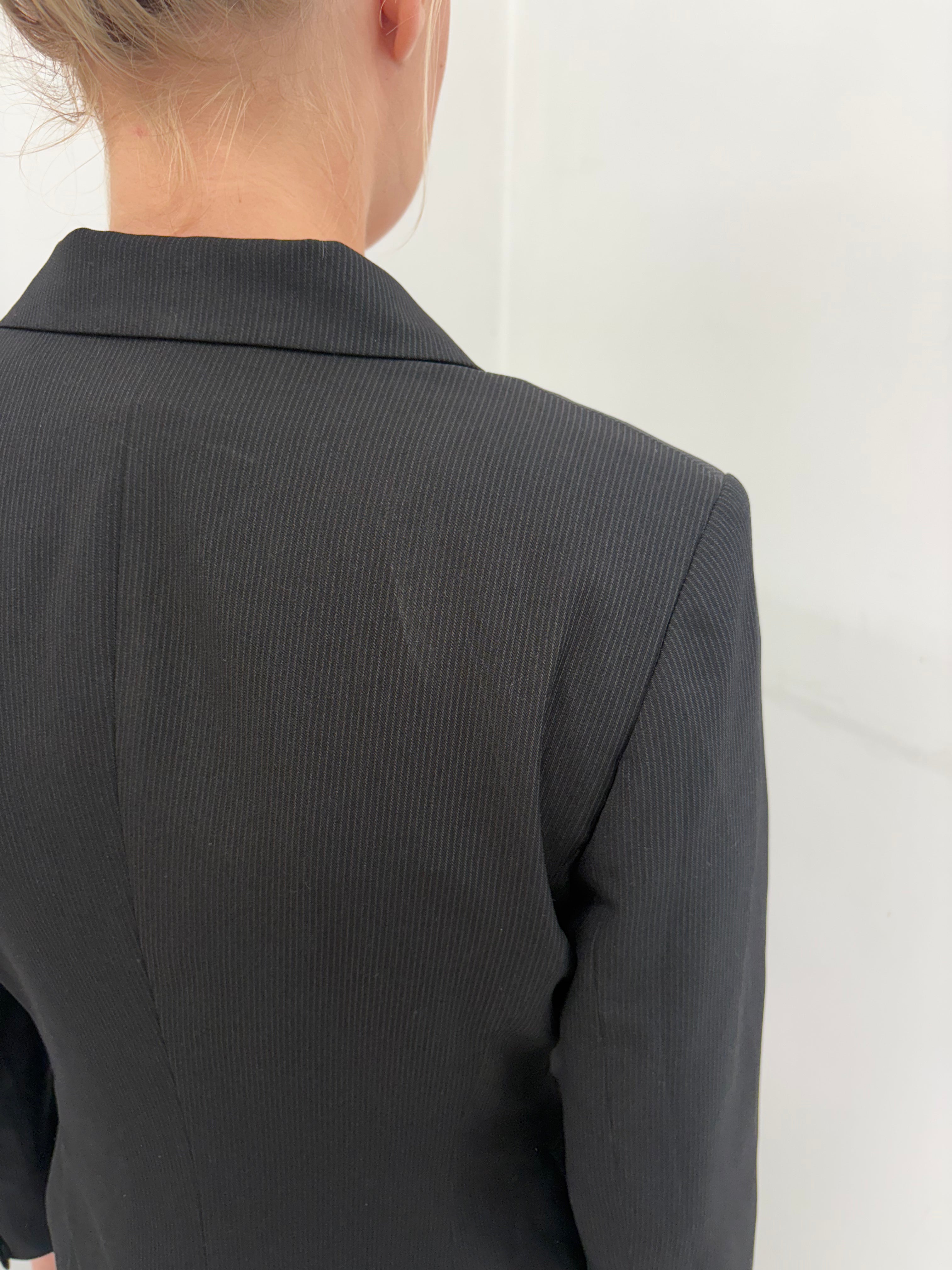 Black Pinstripe Fitted Ribbed Blazer