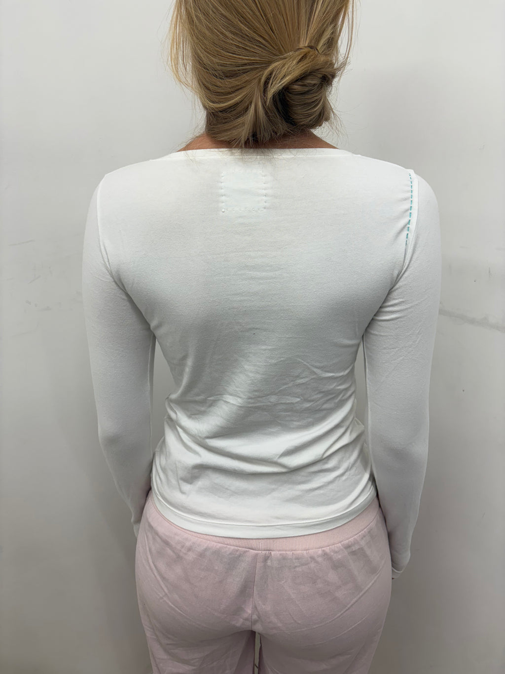 White Graphic Henley Long Sleeve Top