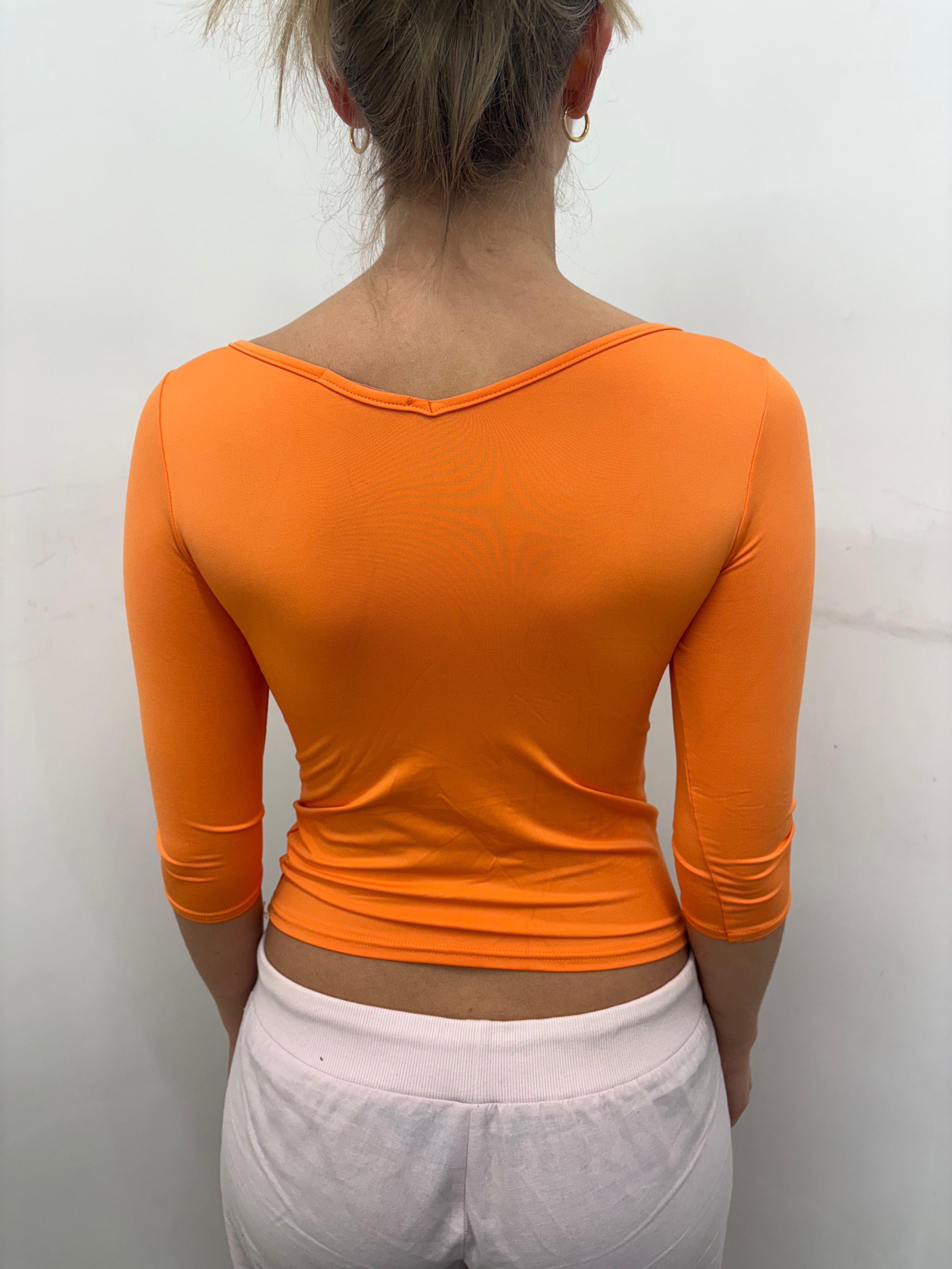 Bright Orange V-Neck Stretch Top