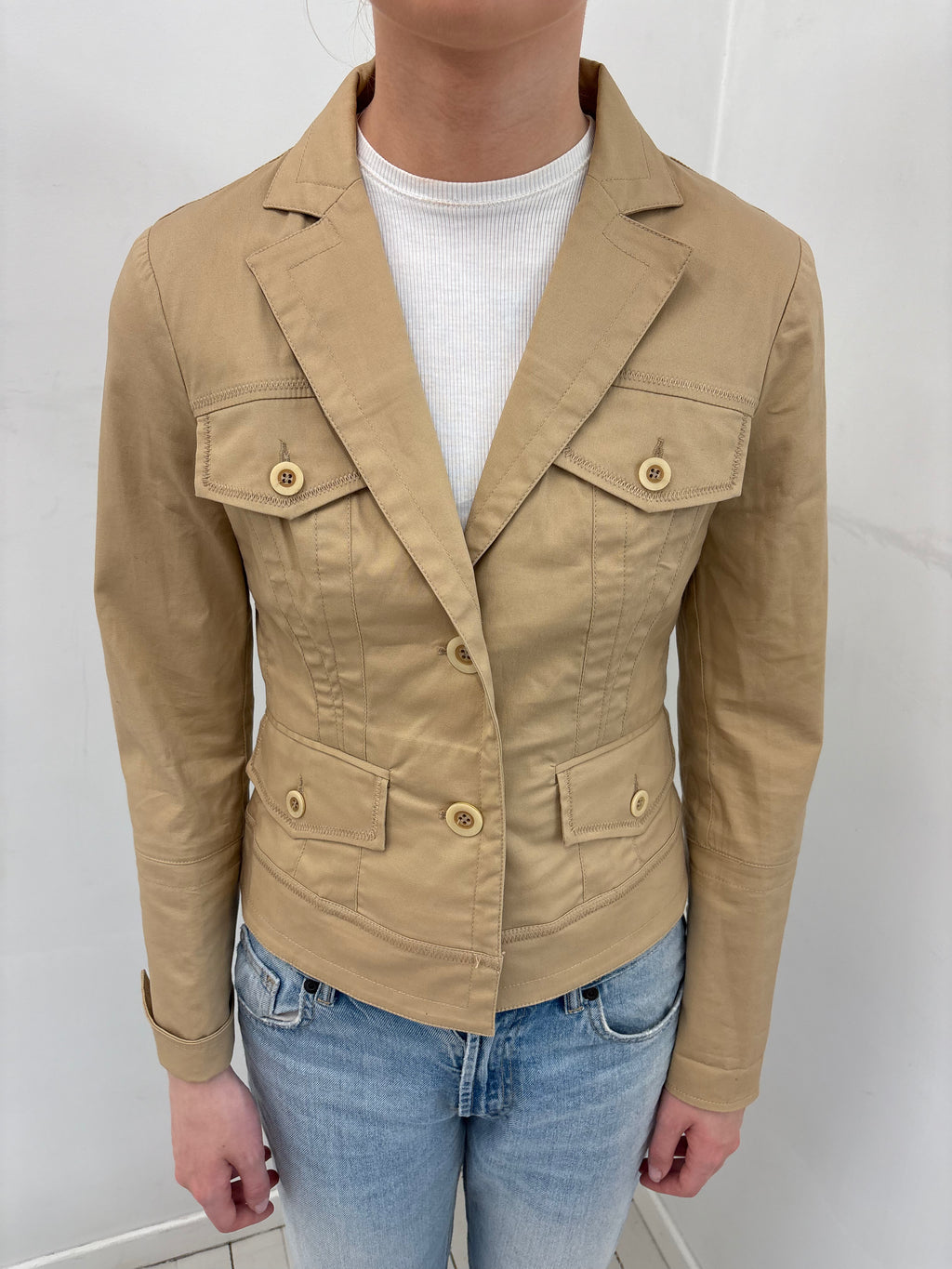 Beige Double-Breasted Fitted Jacket