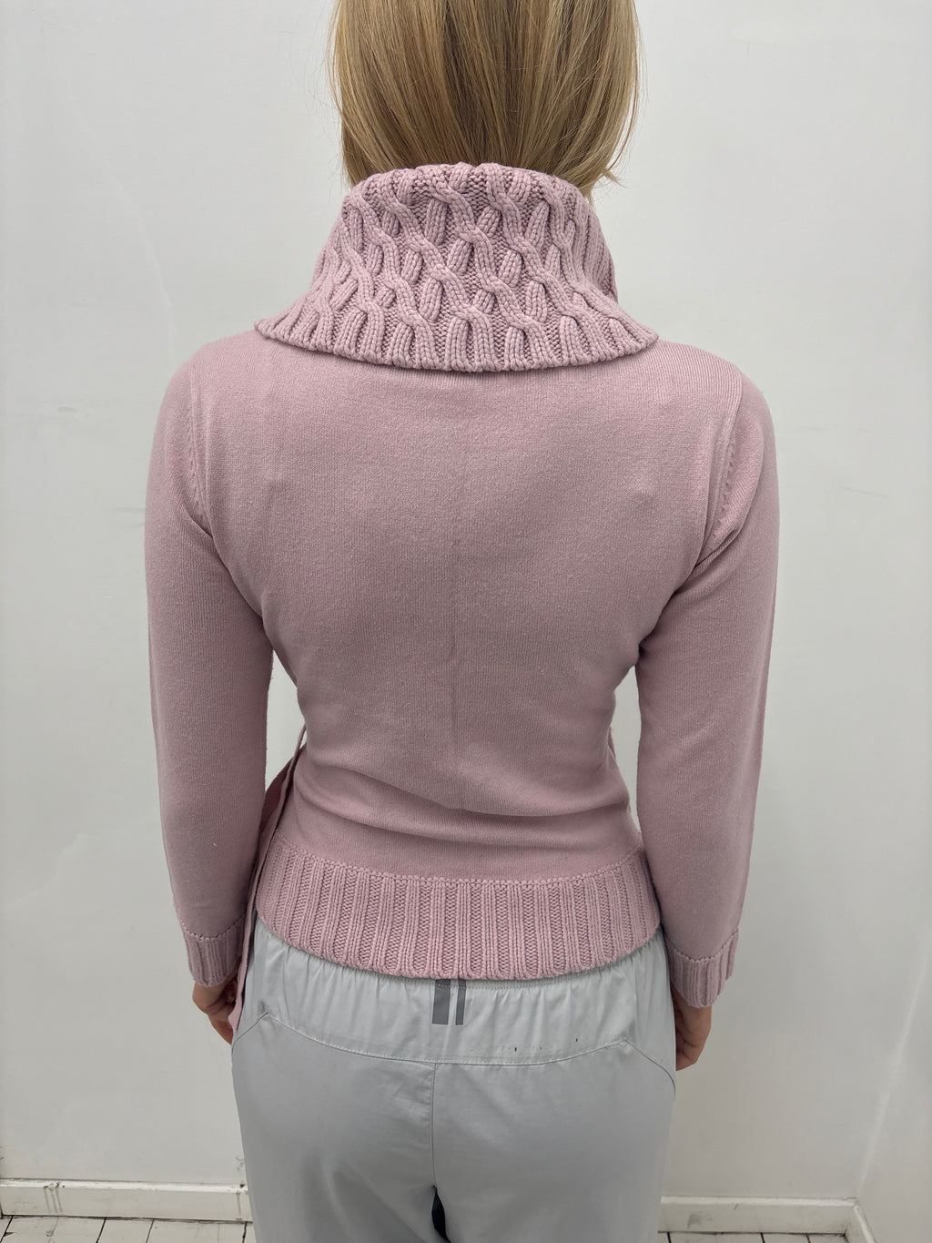 Dusty Pink Knit Belted Turtleneck Top