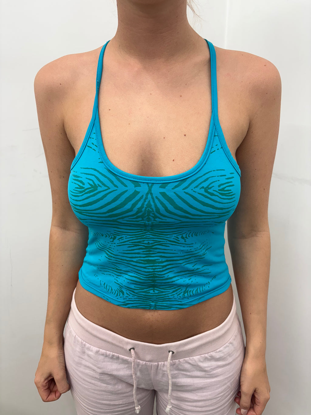 Turquoise Zebra Print Halter Baby Tank