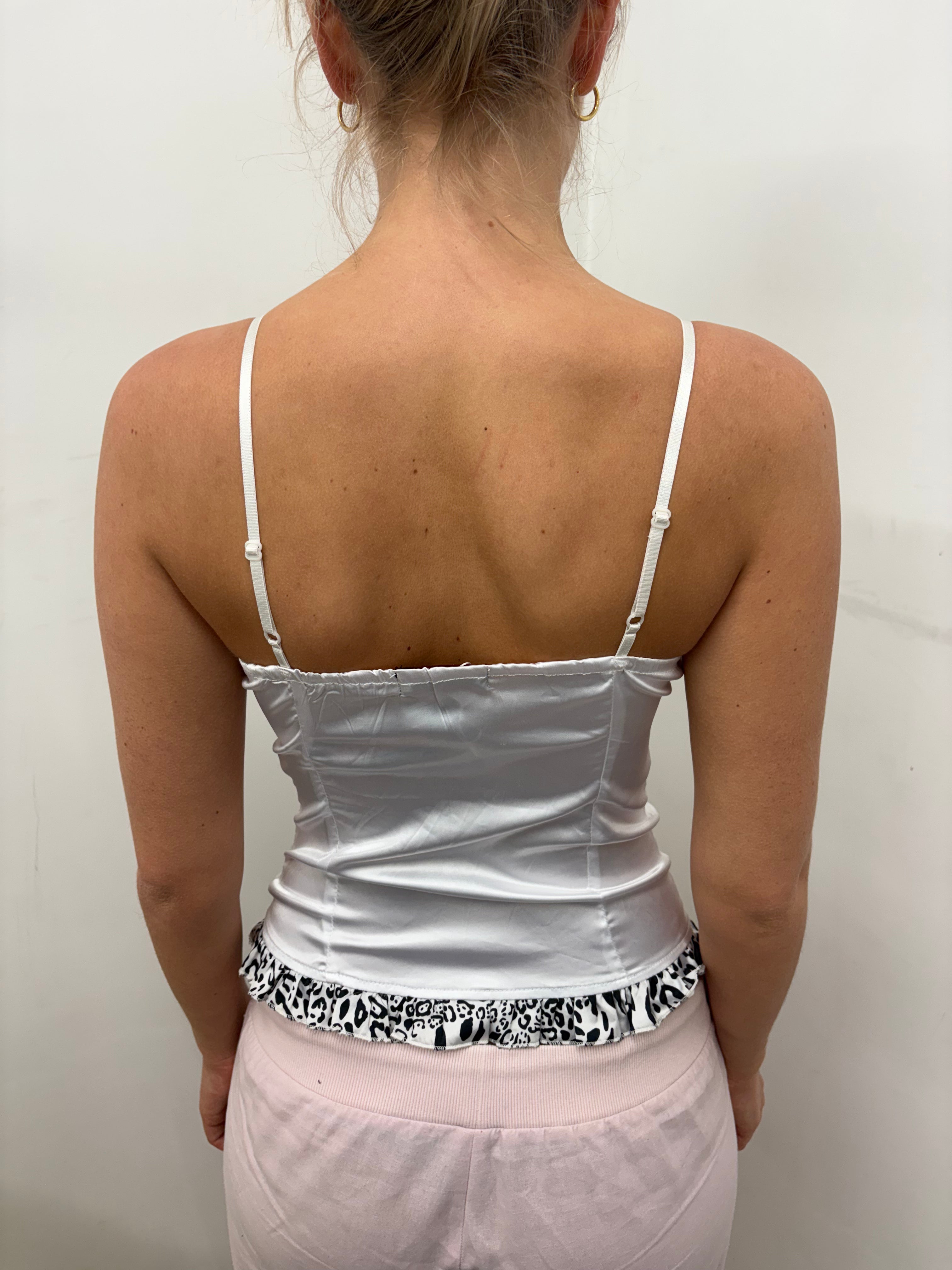 White Satin Lace-Trim Corset Cami