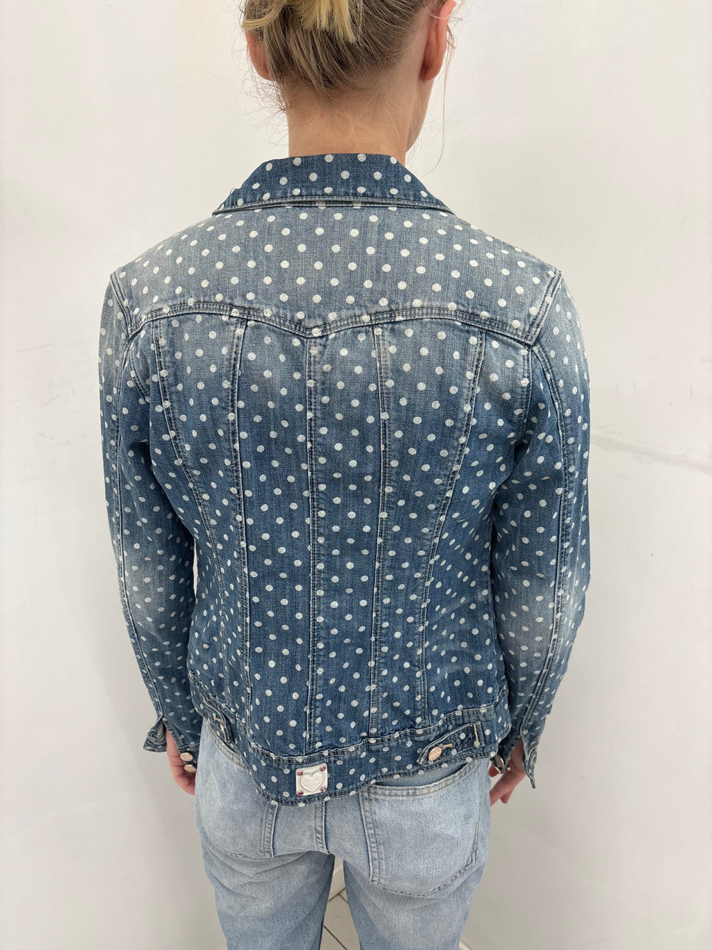 Denim Polka Dot Jacket with Pearl Collar Detail