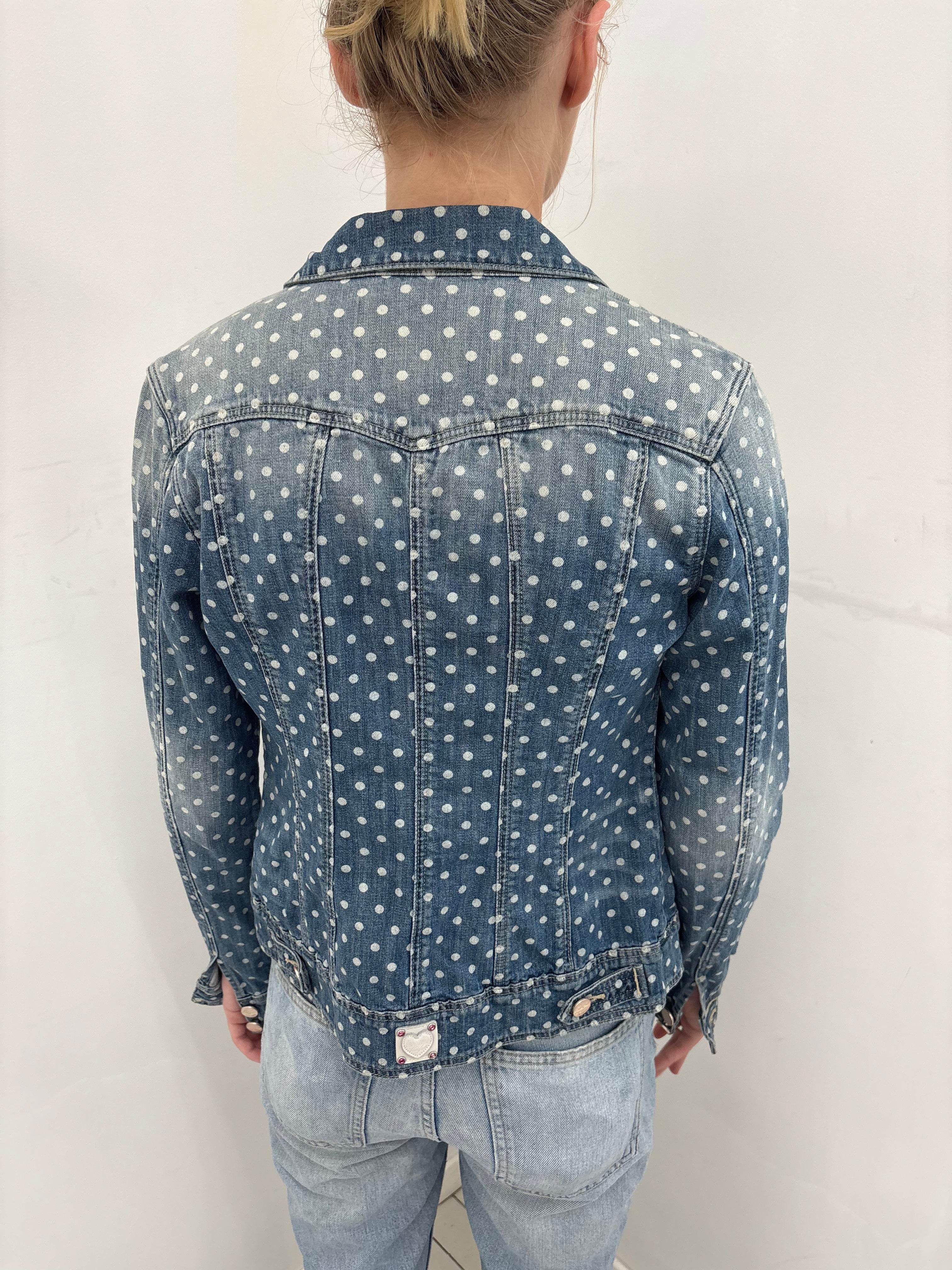 Denim Polka Dot Jacket with Pearl Collar Detail
