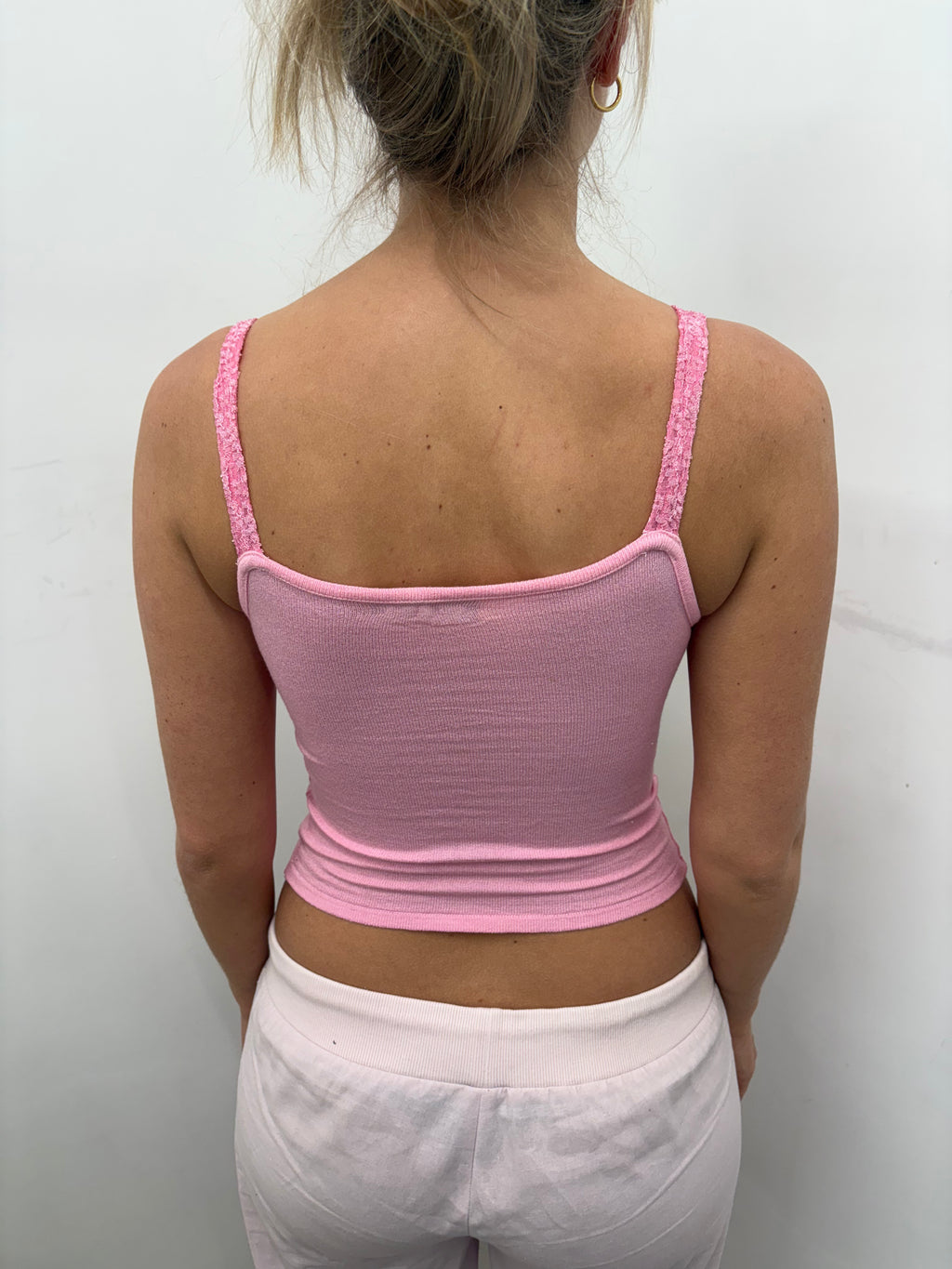 Pink Ribbed Baby Tank with Textured Straps